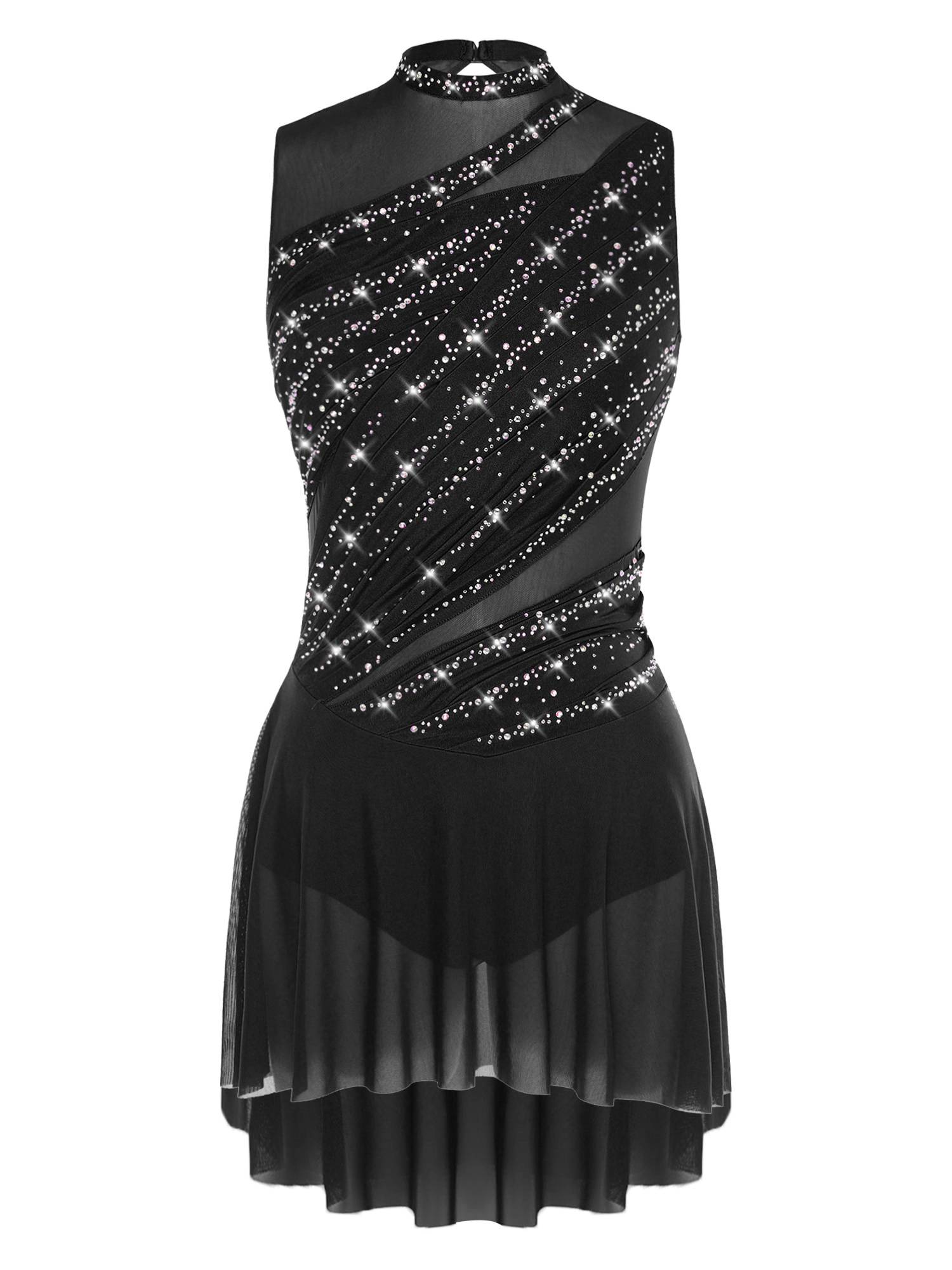 Women Sleeveless Figure Skating Dress Rhinestone Lyrical Dance Costume