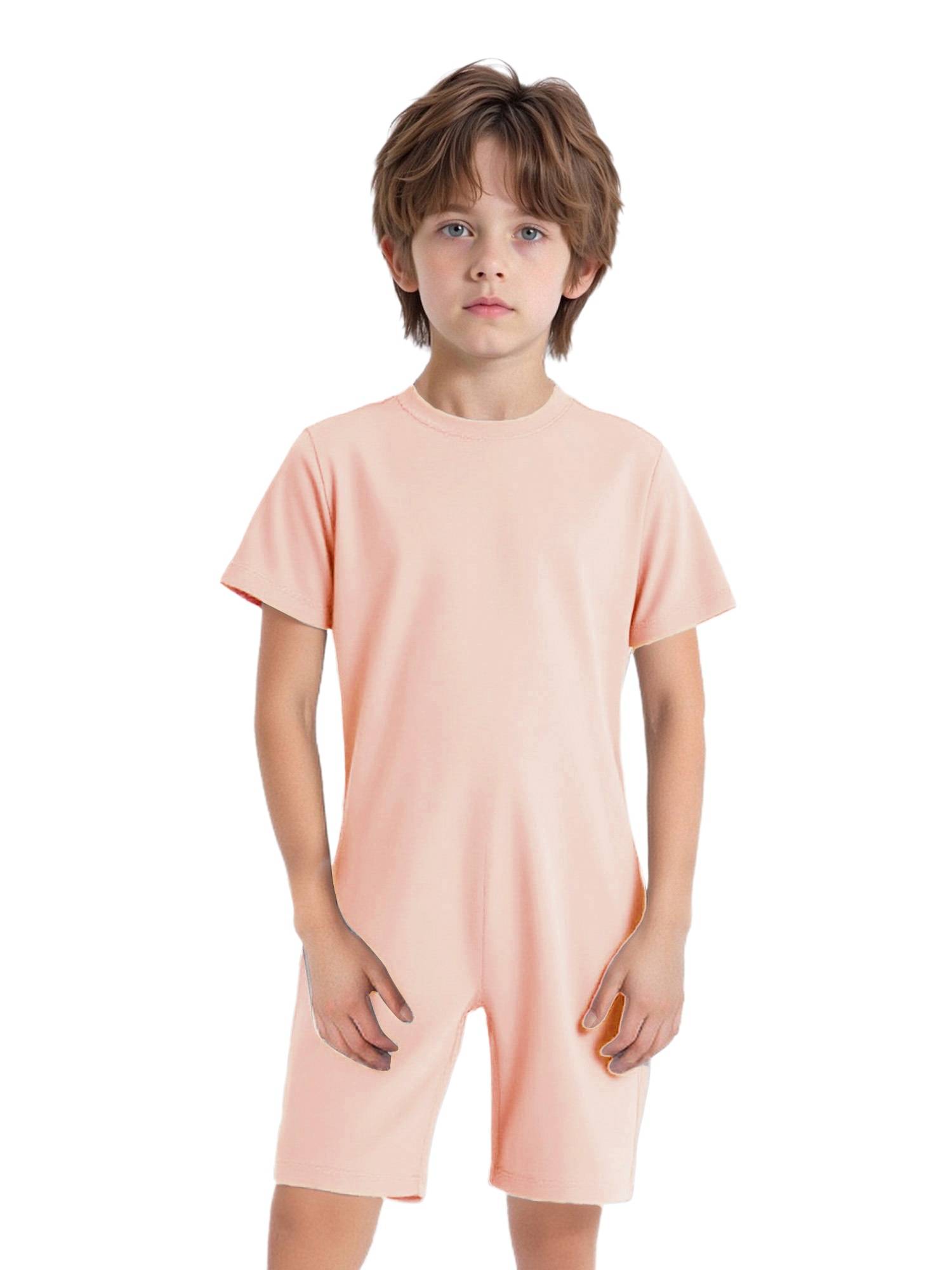 Kids Autism Sensory Jumpsuit Short Sleeve Back Zipper Adaptive Romper