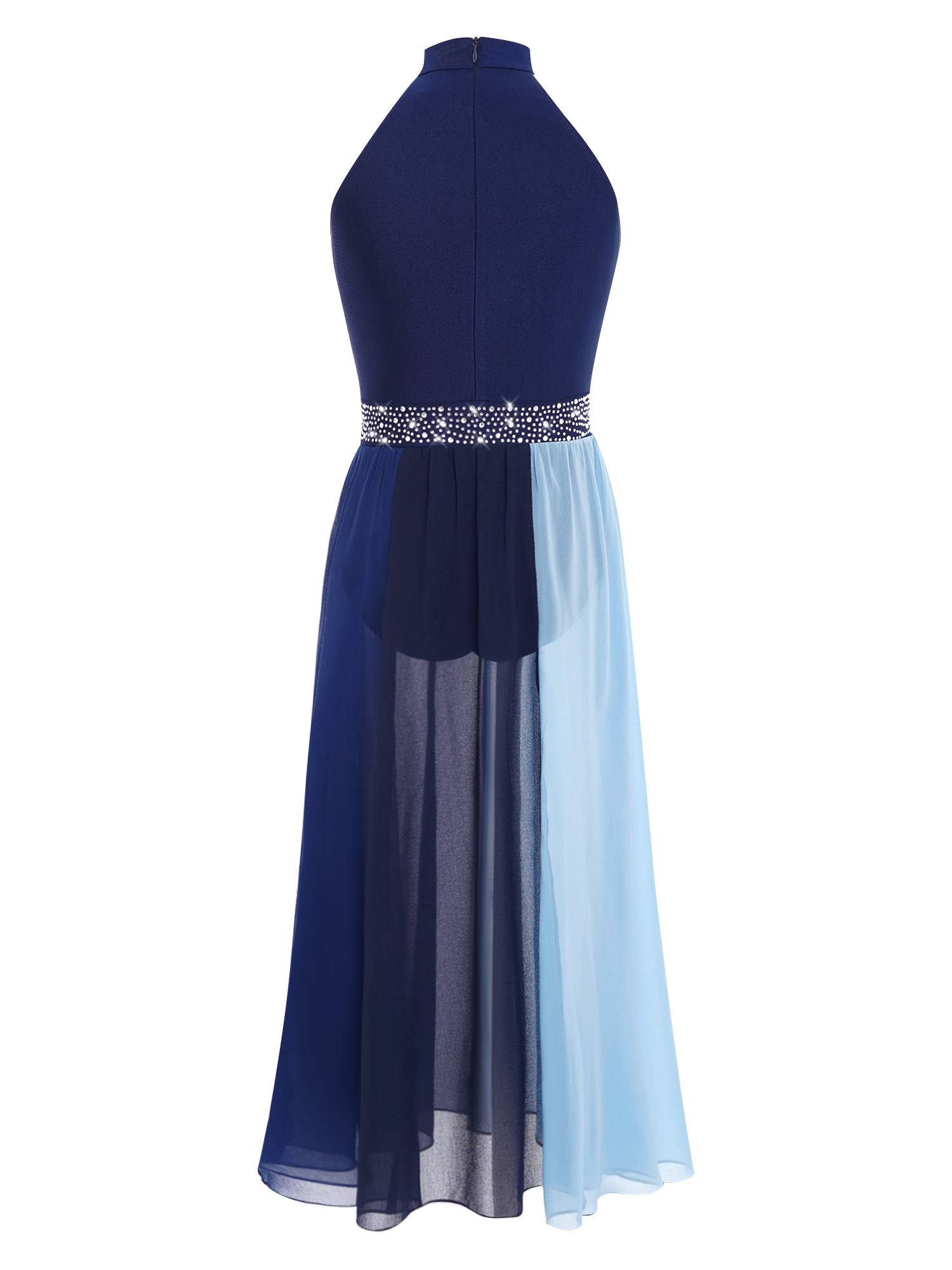 Girls Rhinestone Sleeveless Chiffon Lyrical Dance Dress for Performance