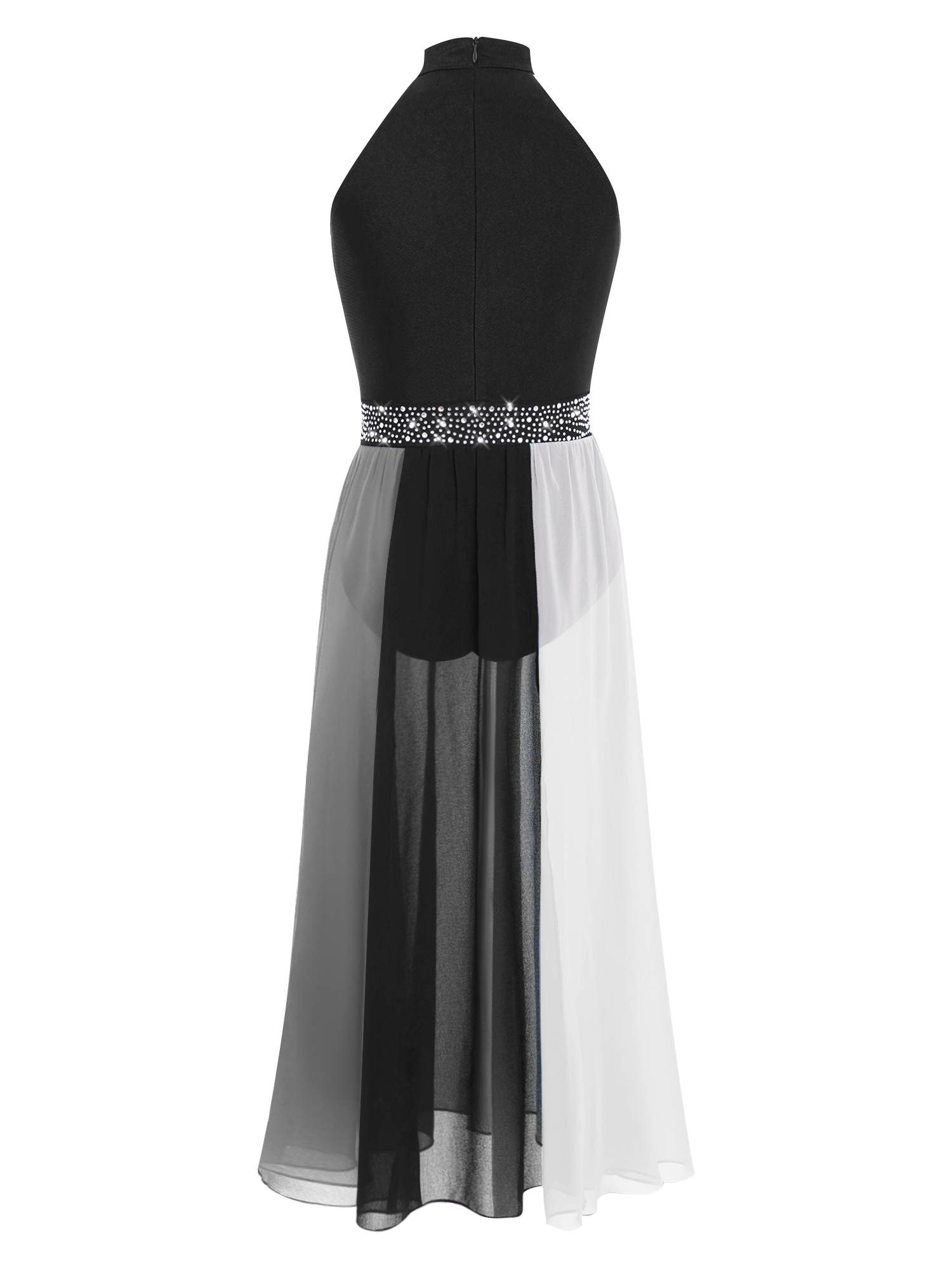 Girls Rhinestone Sleeveless Chiffon Lyrical Dance Dress for Performance