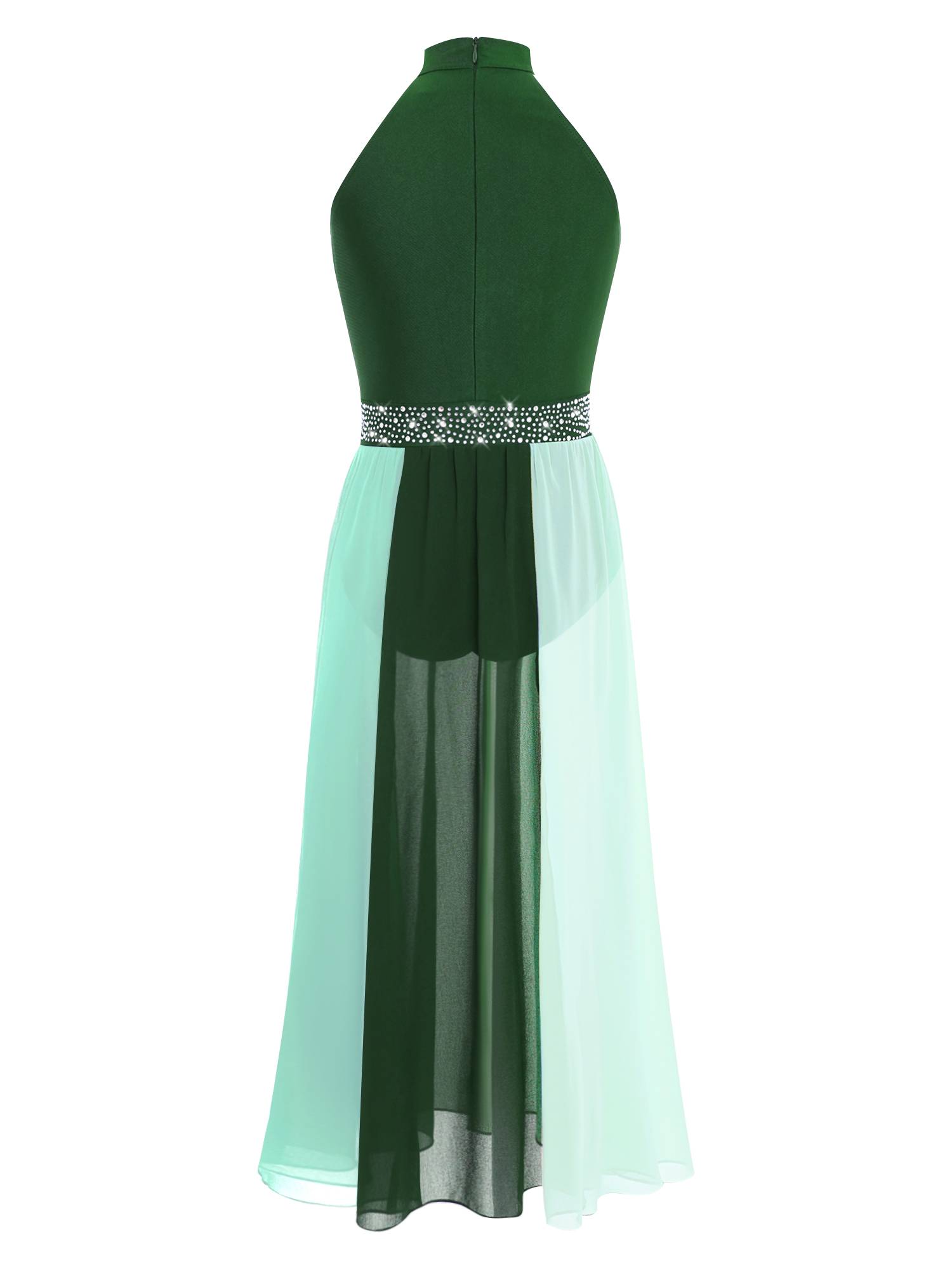 Girls Rhinestone Sleeveless Chiffon Lyrical Dance Dress for Performance