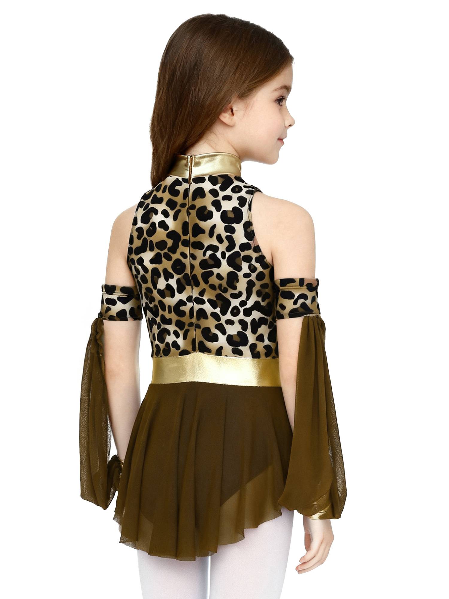 Kids Prehistoric Cave Costume Set Leopard Print Dress with Oversleeves