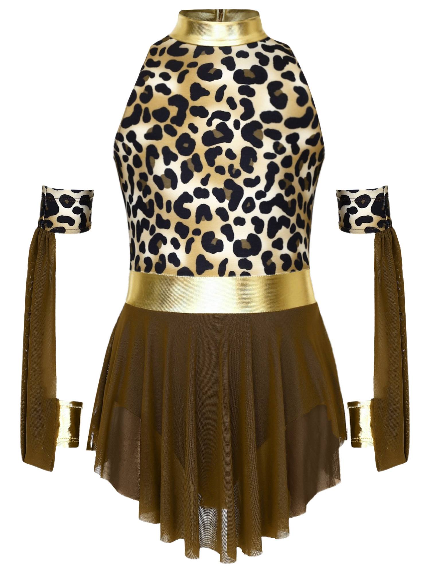 Kids Prehistoric Cave Costume Set Leopard Print Dress with Oversleeves