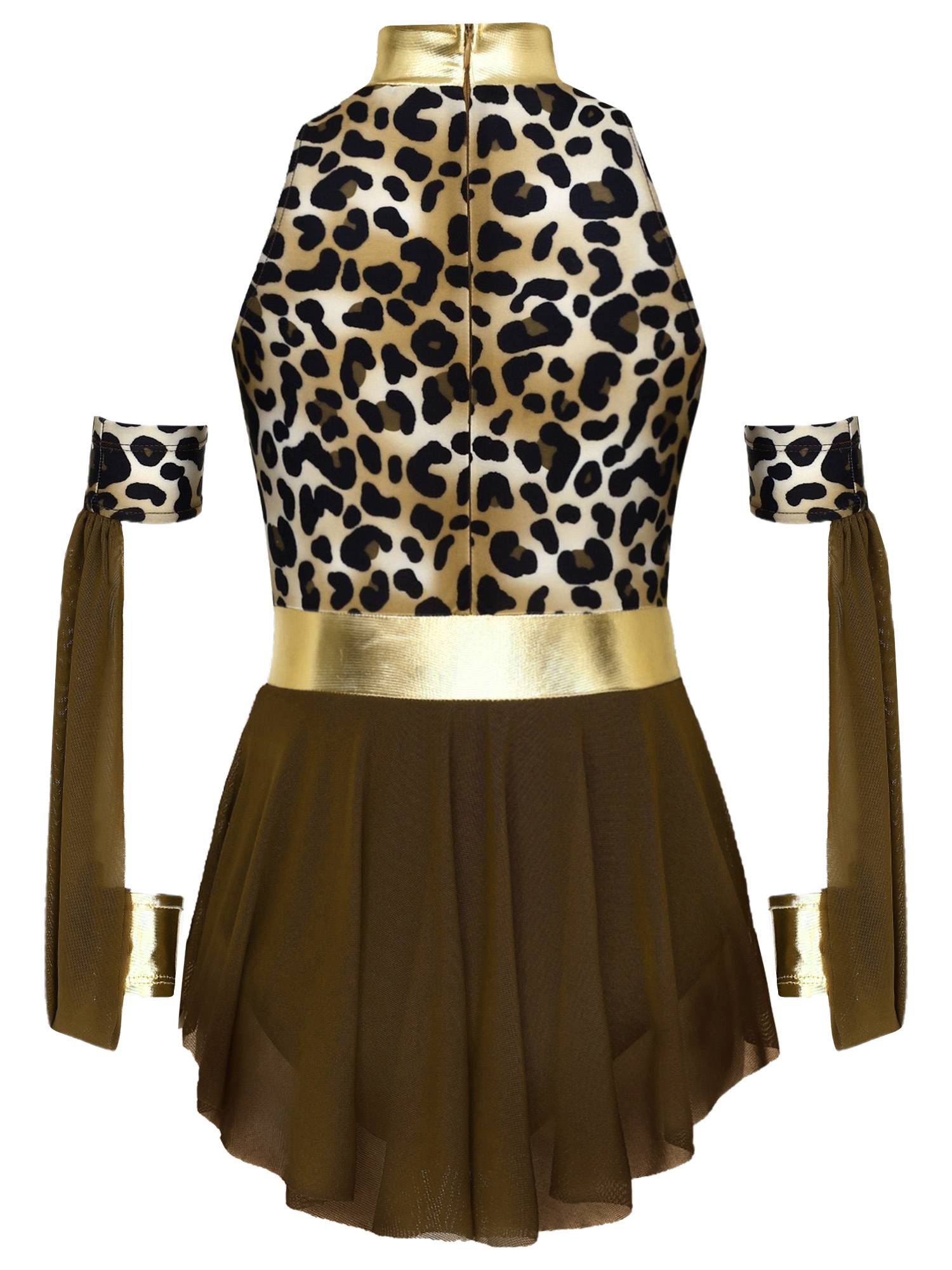 Kids Prehistoric Cave Costume Set Leopard Print Dress with Oversleeves