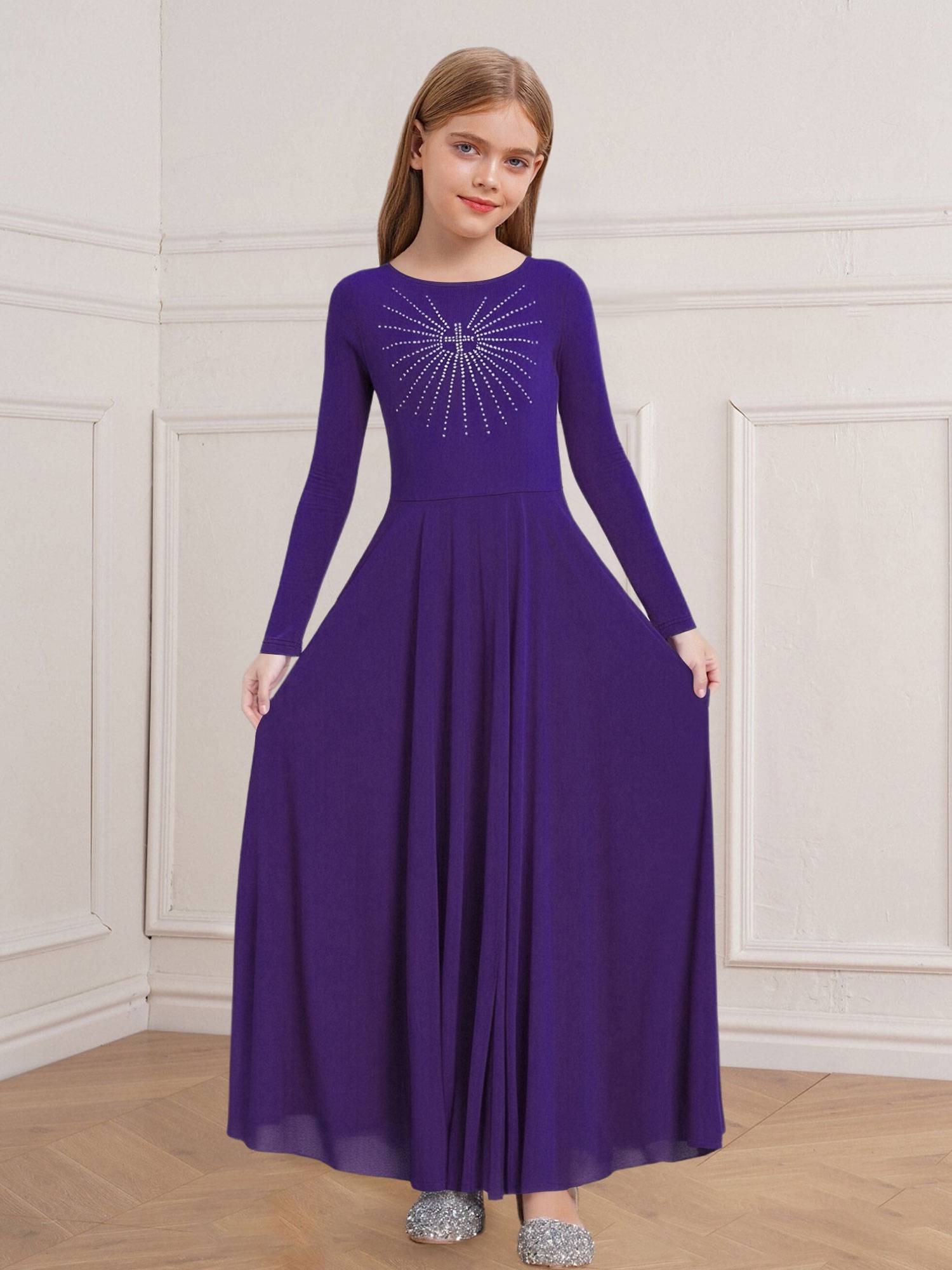 Girls Liturgical Dance Maxi Dress for for Church Choir & Lyrical Praise Dance