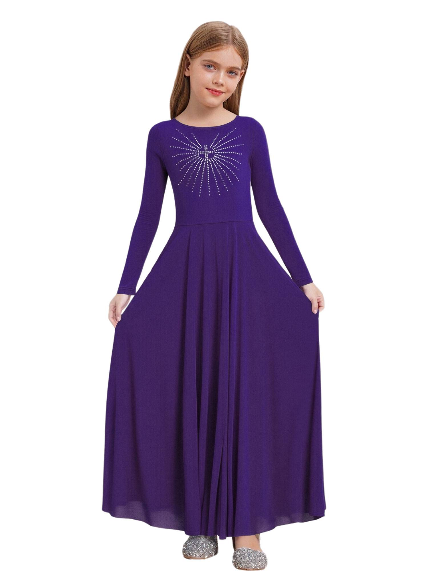 Girls Liturgical Dance Maxi Dress for for Church Choir & Lyrical Praise Dance