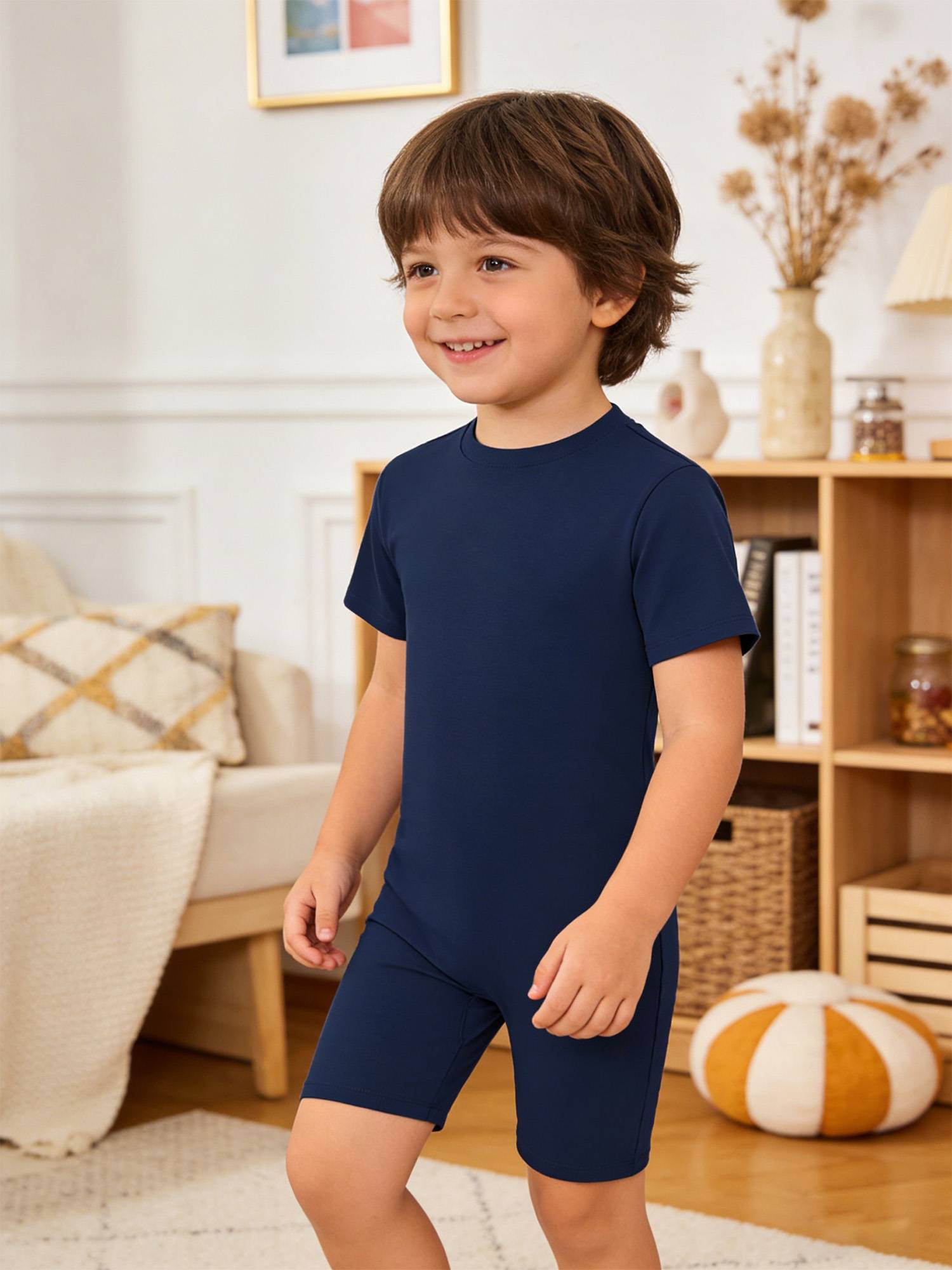 Kids Autism Sensory Jumpsuit Short Sleeve Back Zipper Adaptive Romper