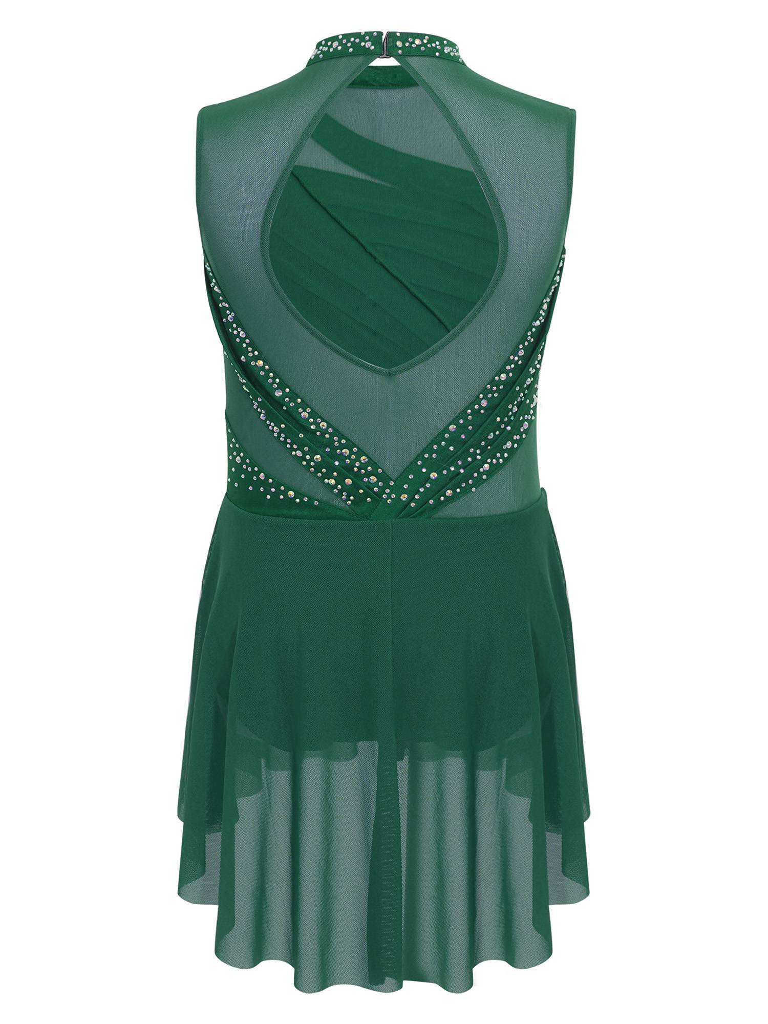 Girls Lyrical Dance Costume Sparkly Sleeveless Hi-lo Figure Skating Dress