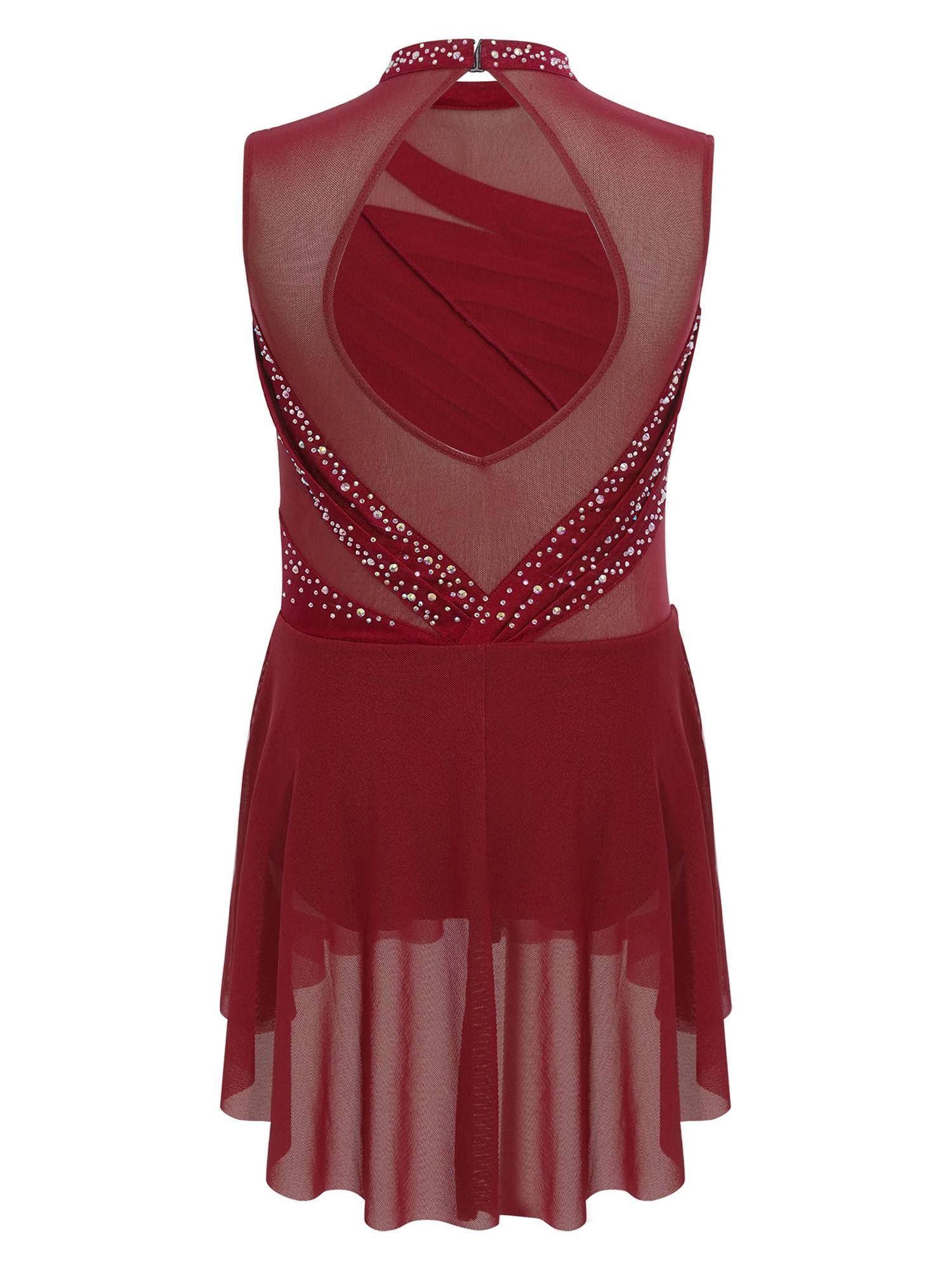 Girls Lyrical Dance Costume Sparkly Sleeveless Hi-lo Figure Skating Dress