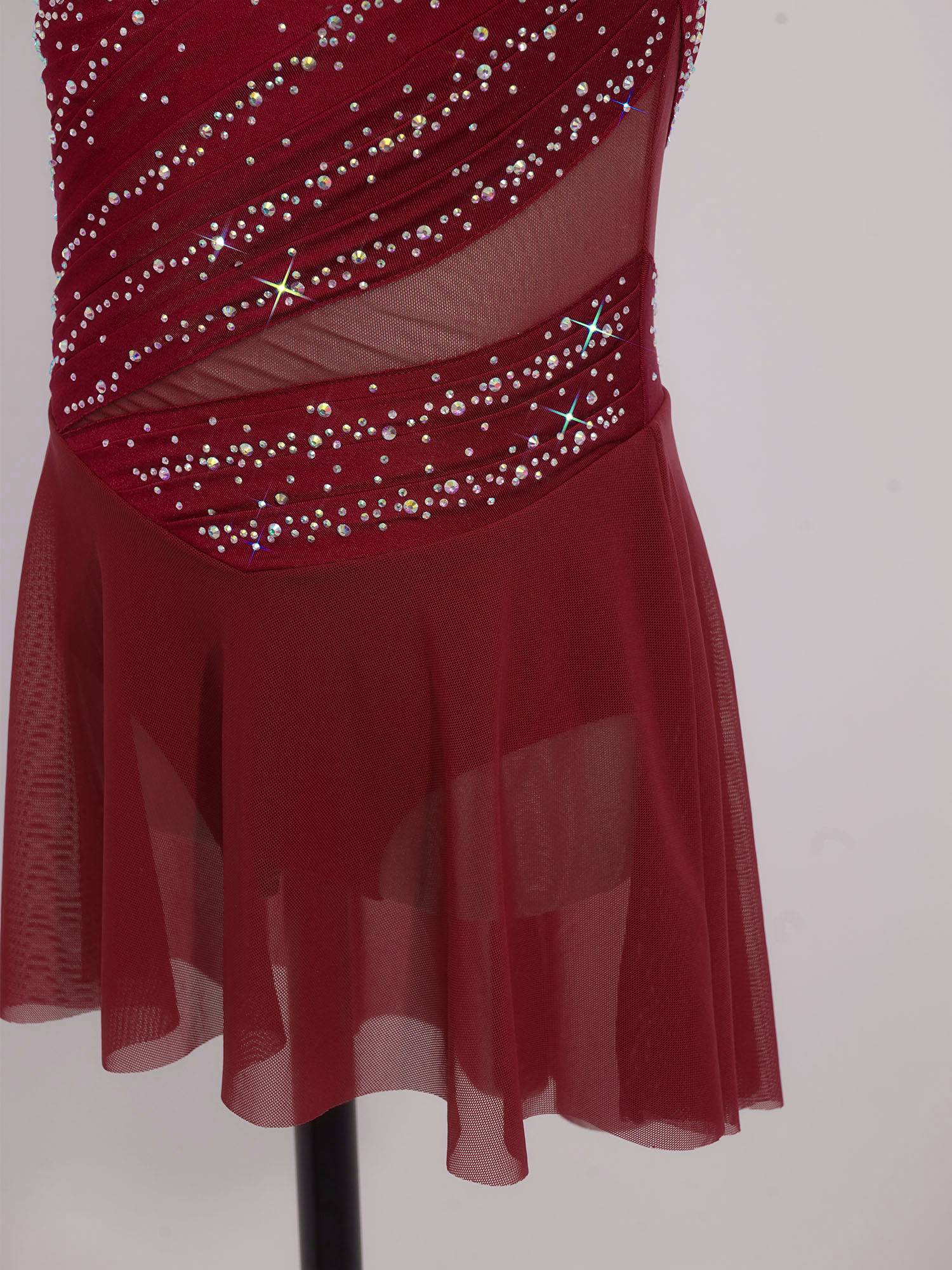 Girls Lyrical Dance Costume Sparkly Sleeveless Hi-lo Figure Skating Dress
