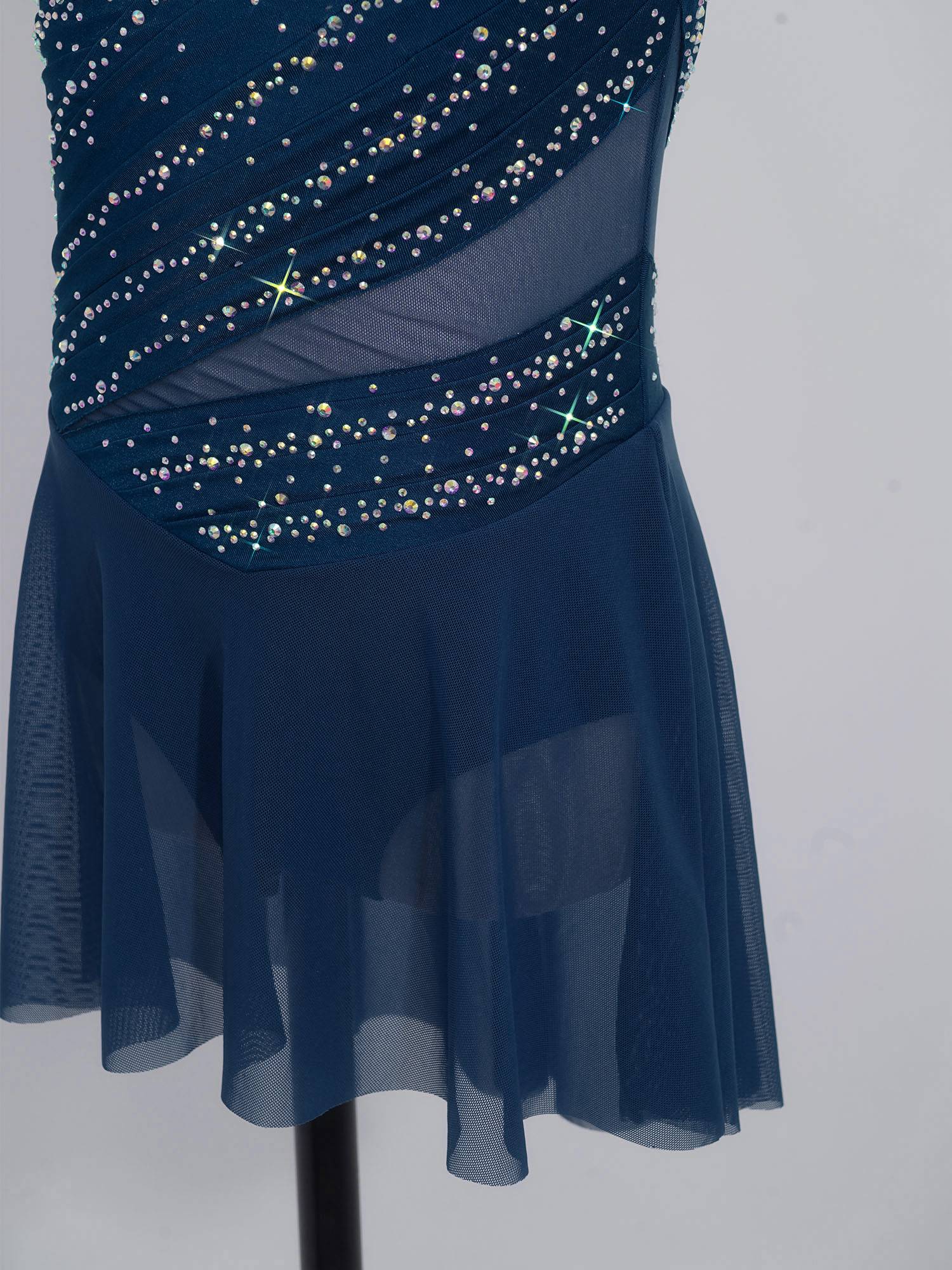 Girls Lyrical Dance Costume Sparkly Sleeveless Hi-lo Figure Skating Dress