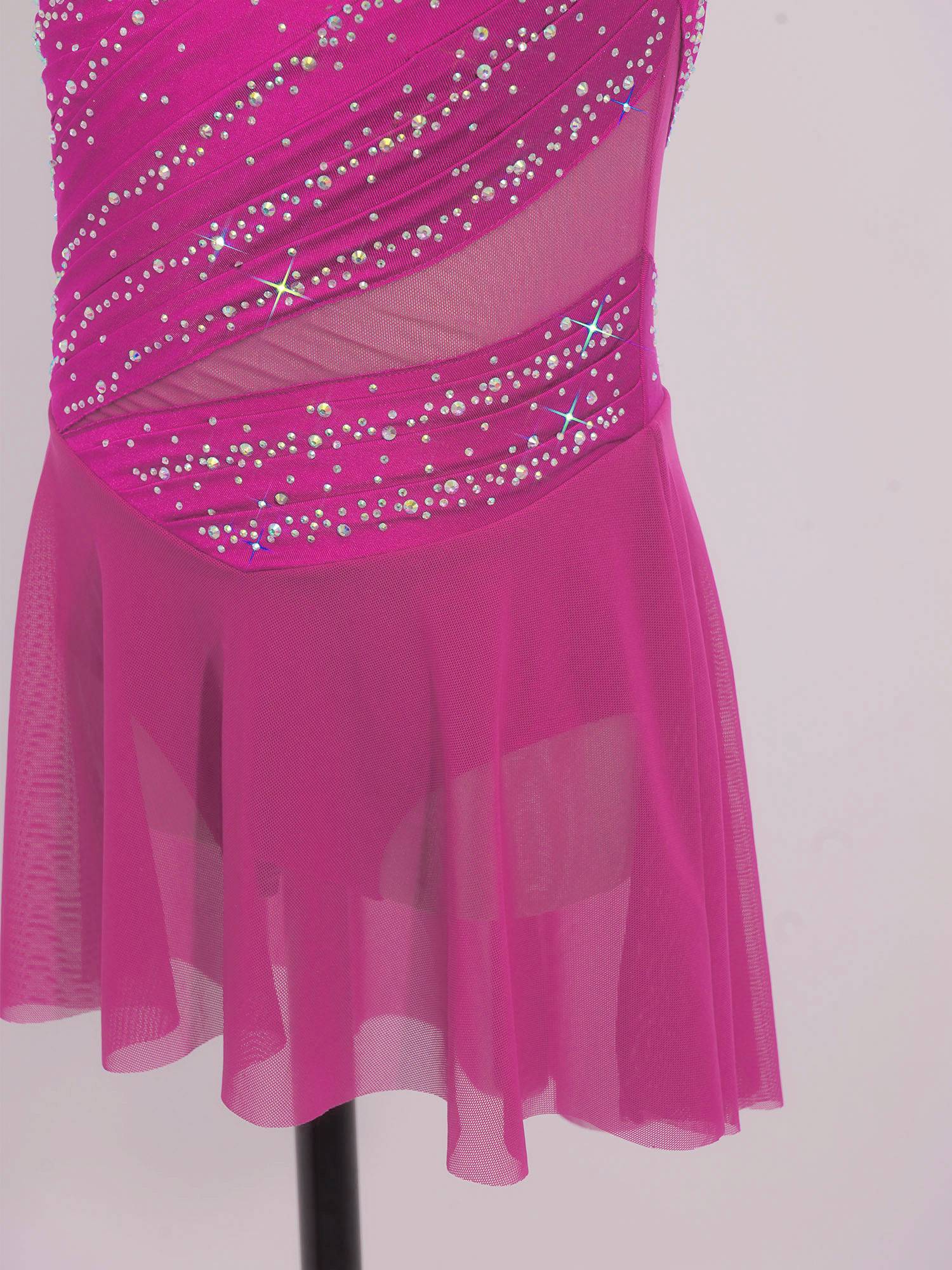 Girls Lyrical Dance Costume Sparkly Sleeveless Hi-lo Figure Skating Dress