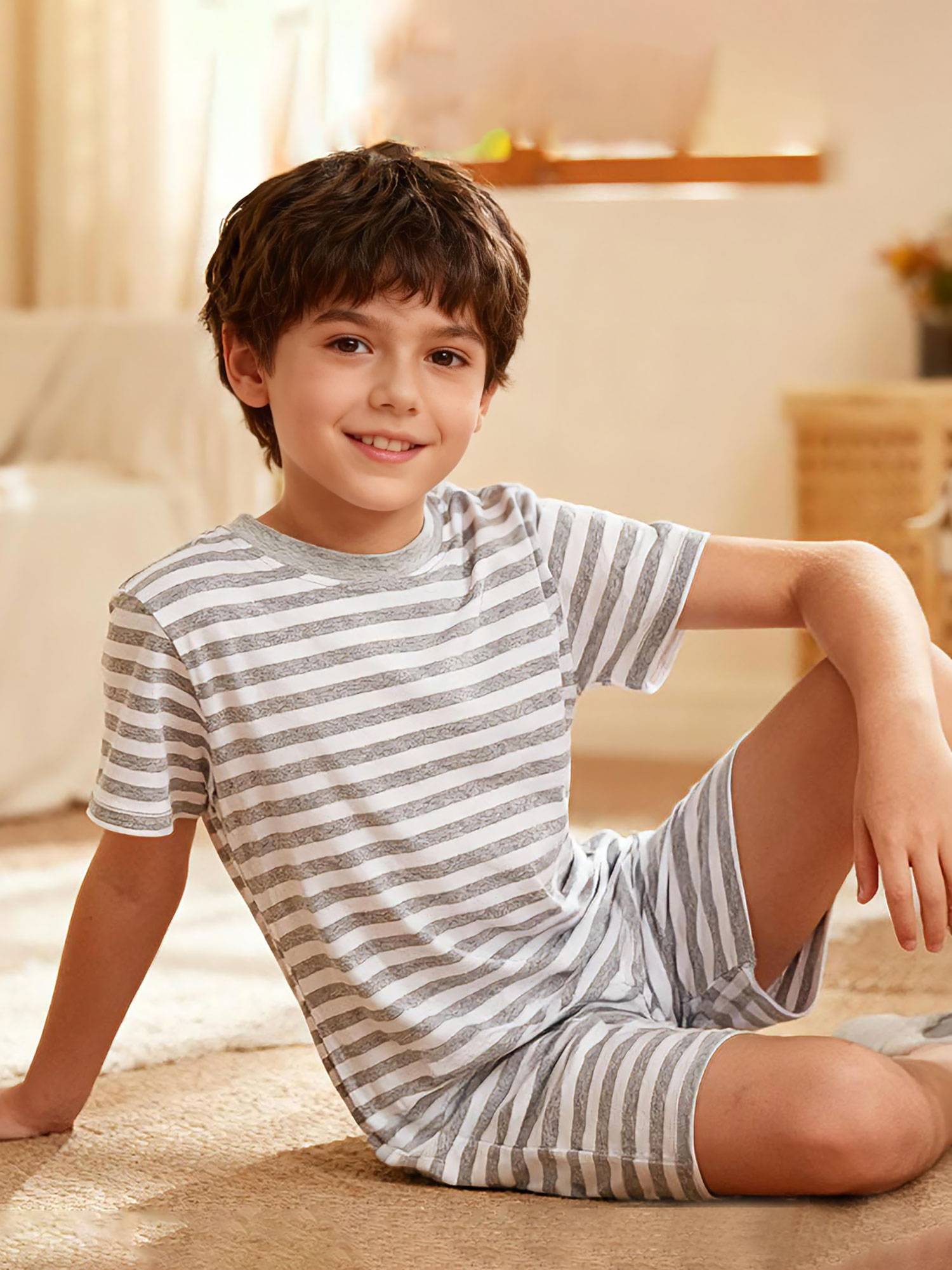 Kids Special Needs Adaptive Clothing Stripe Short Sleeve Autism Sensory Romper