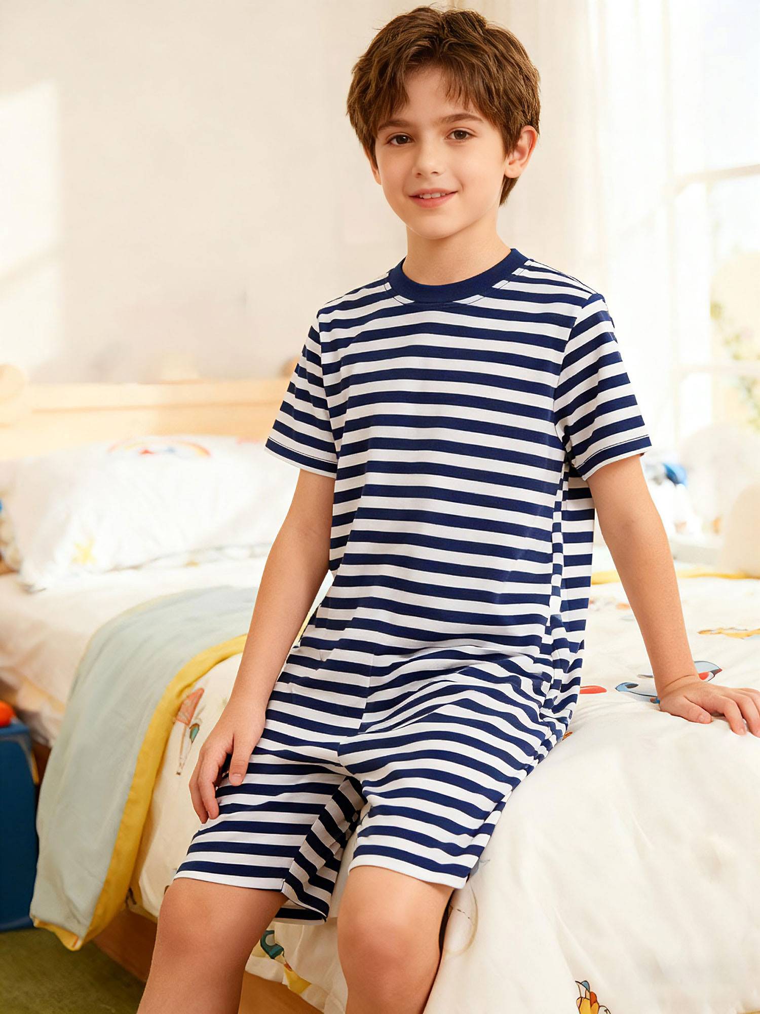 Kids Special Needs Adaptive Clothing Stripe Short Sleeve Autism Sensory Romper