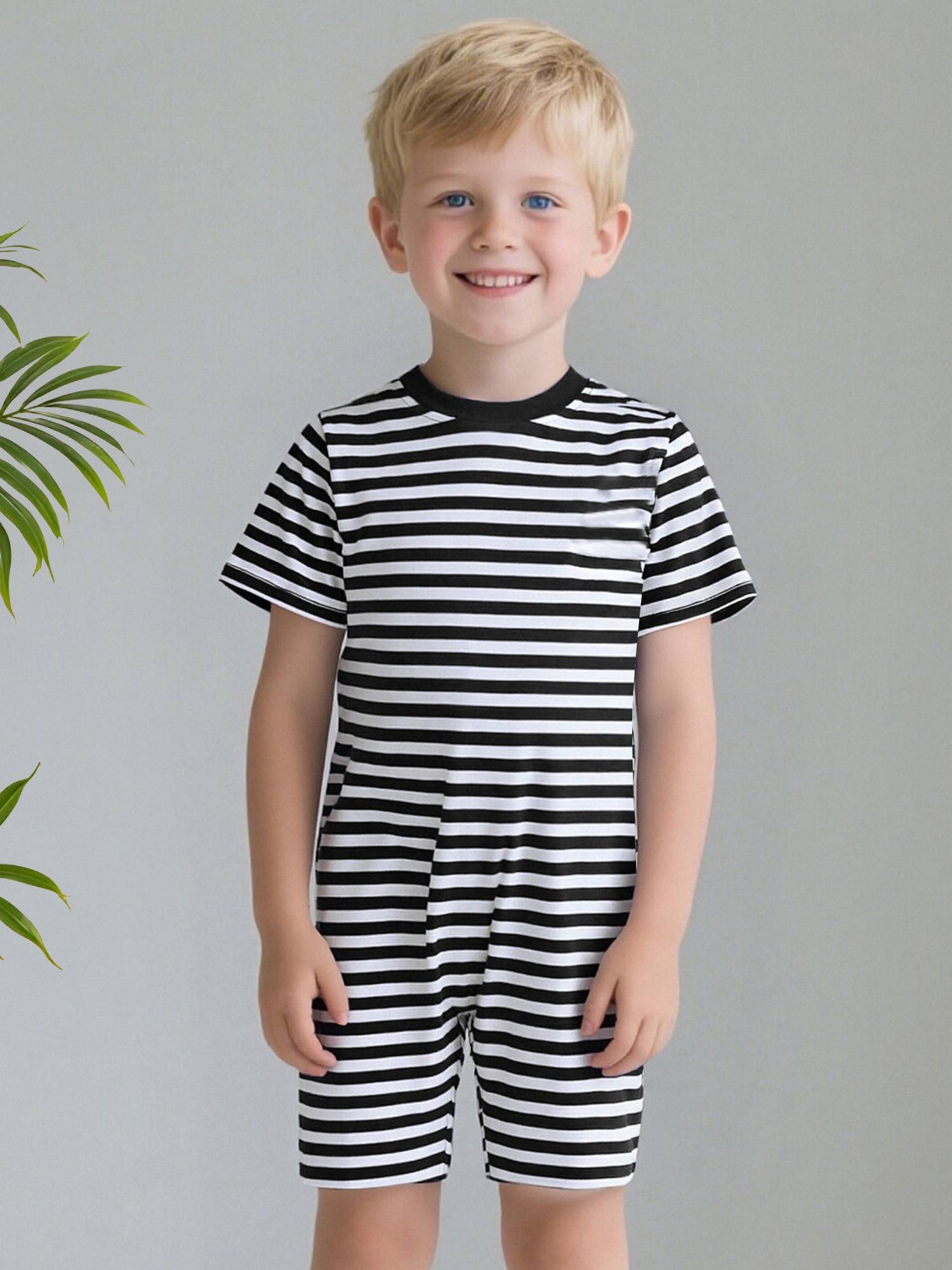 Kids Special Needs Adaptive Clothing Stripe Short Sleeve Autism Sensory Romper