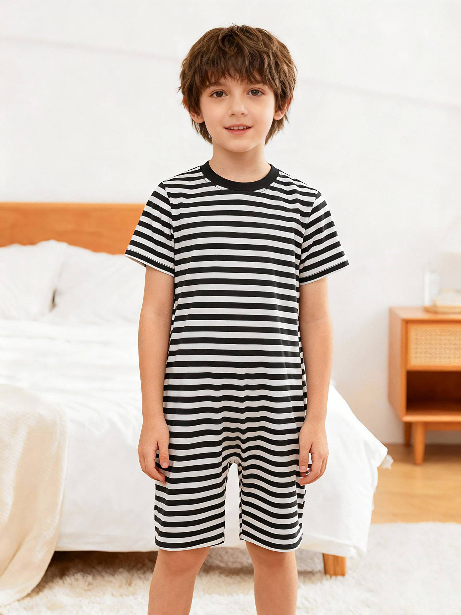 Kids Special Needs Adaptive Clothing Stripe Short Sleeve Autism Sensory Romper