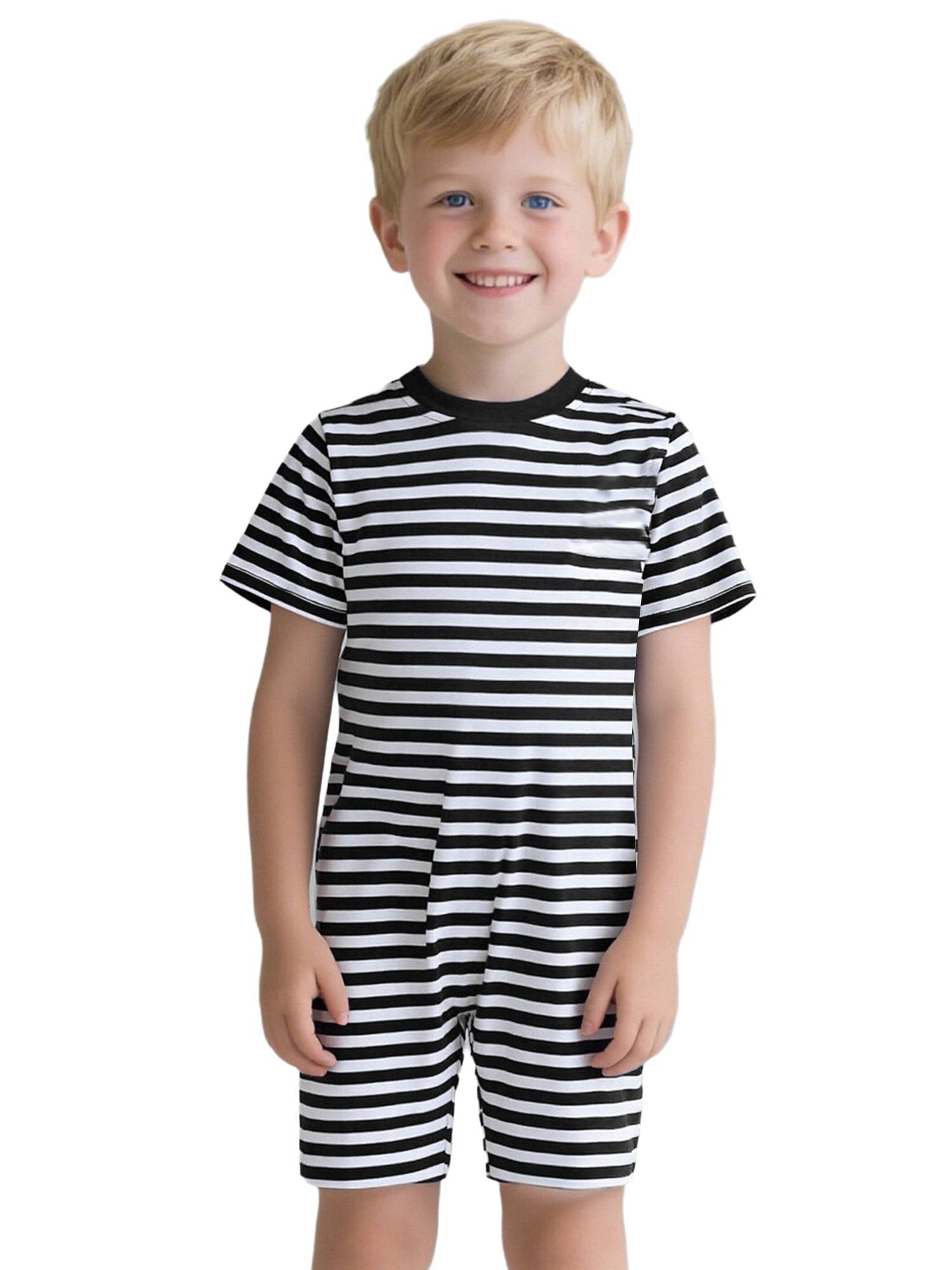 Kids Special Needs Adaptive Clothing Stripe Short Sleeve Autism Sensory Romper