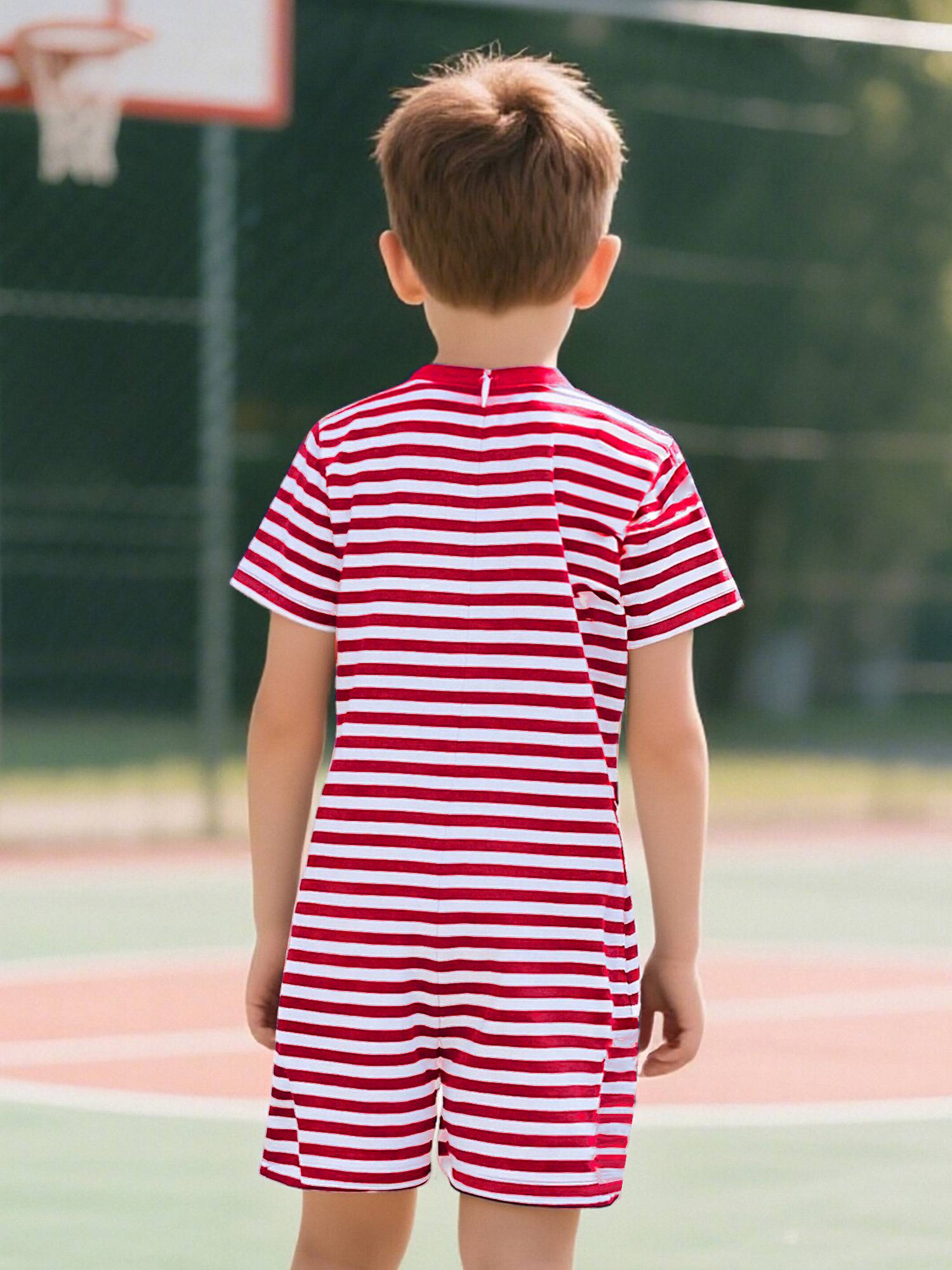 Kids Special Needs Adaptive Clothing Stripe Short Sleeve Autism Sensory Romper