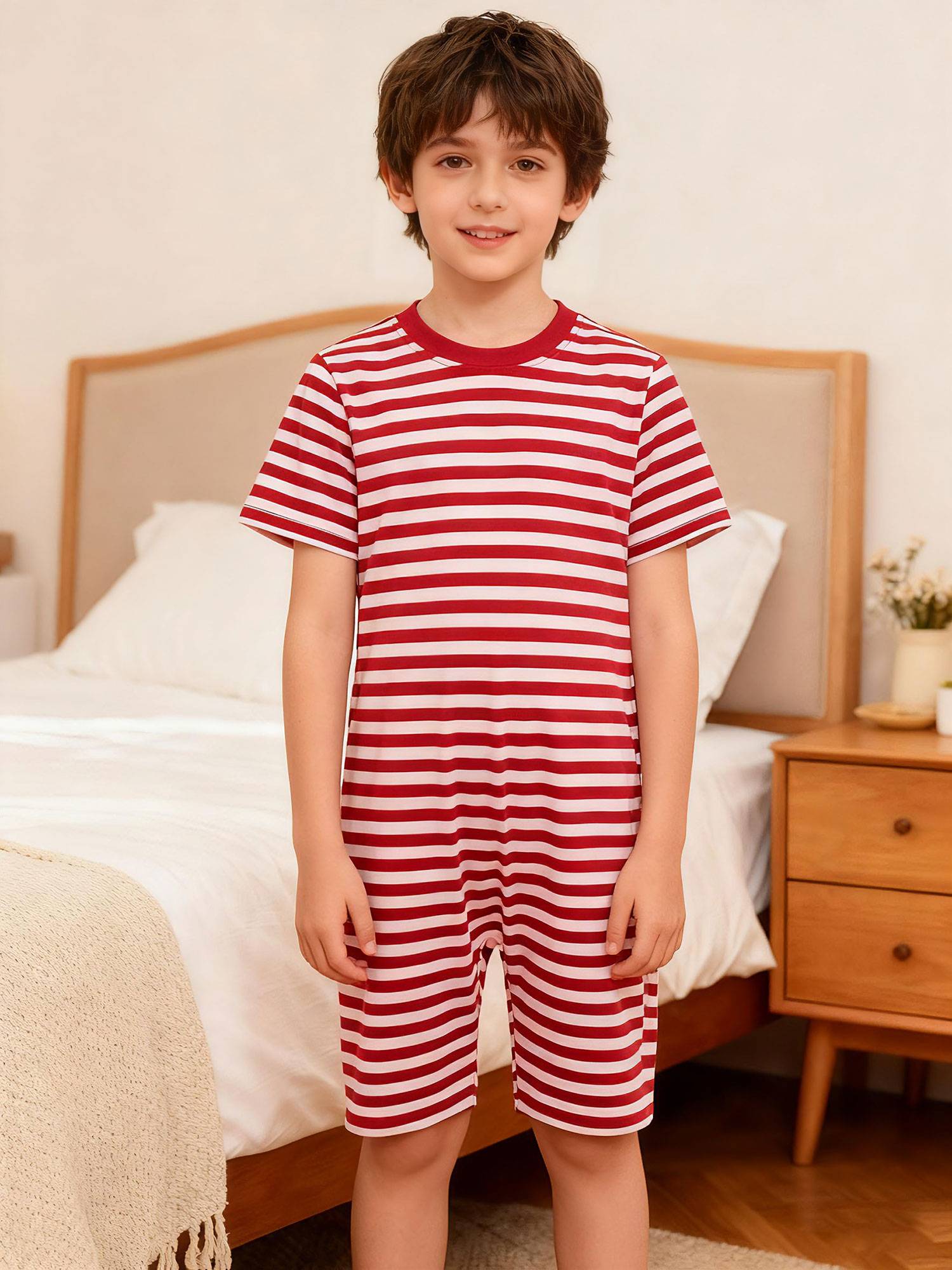 Kids Special Needs Adaptive Clothing Stripe Short Sleeve Autism Sensory Romper