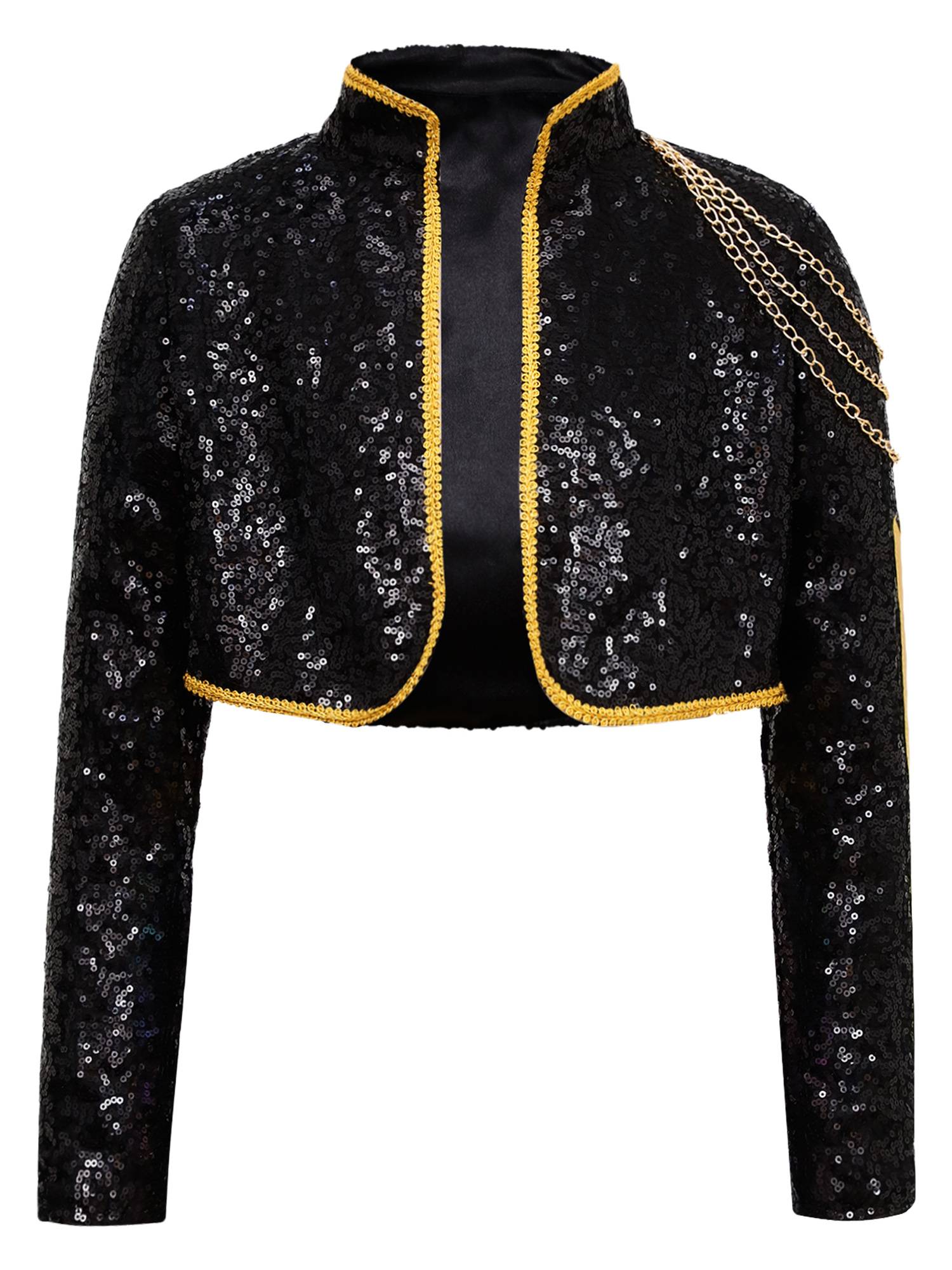 Girls Pop Star Sequin Stage Jacket with Chain Decor for Jazz Dance & Cosplay