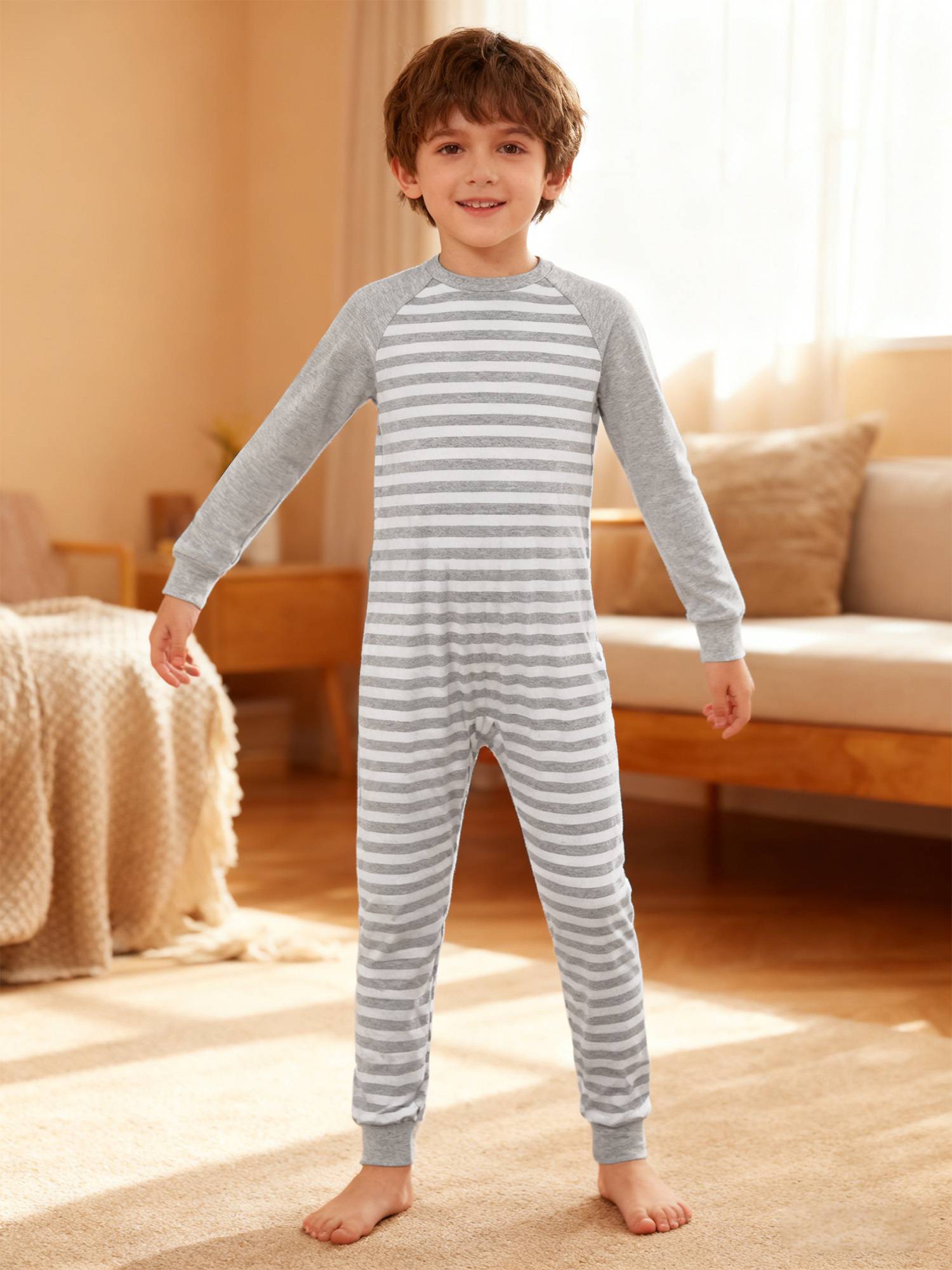 Kids Special Needs Adaptive Clothing Long Sleeve Stripe Autism Sensory Jumpsuit