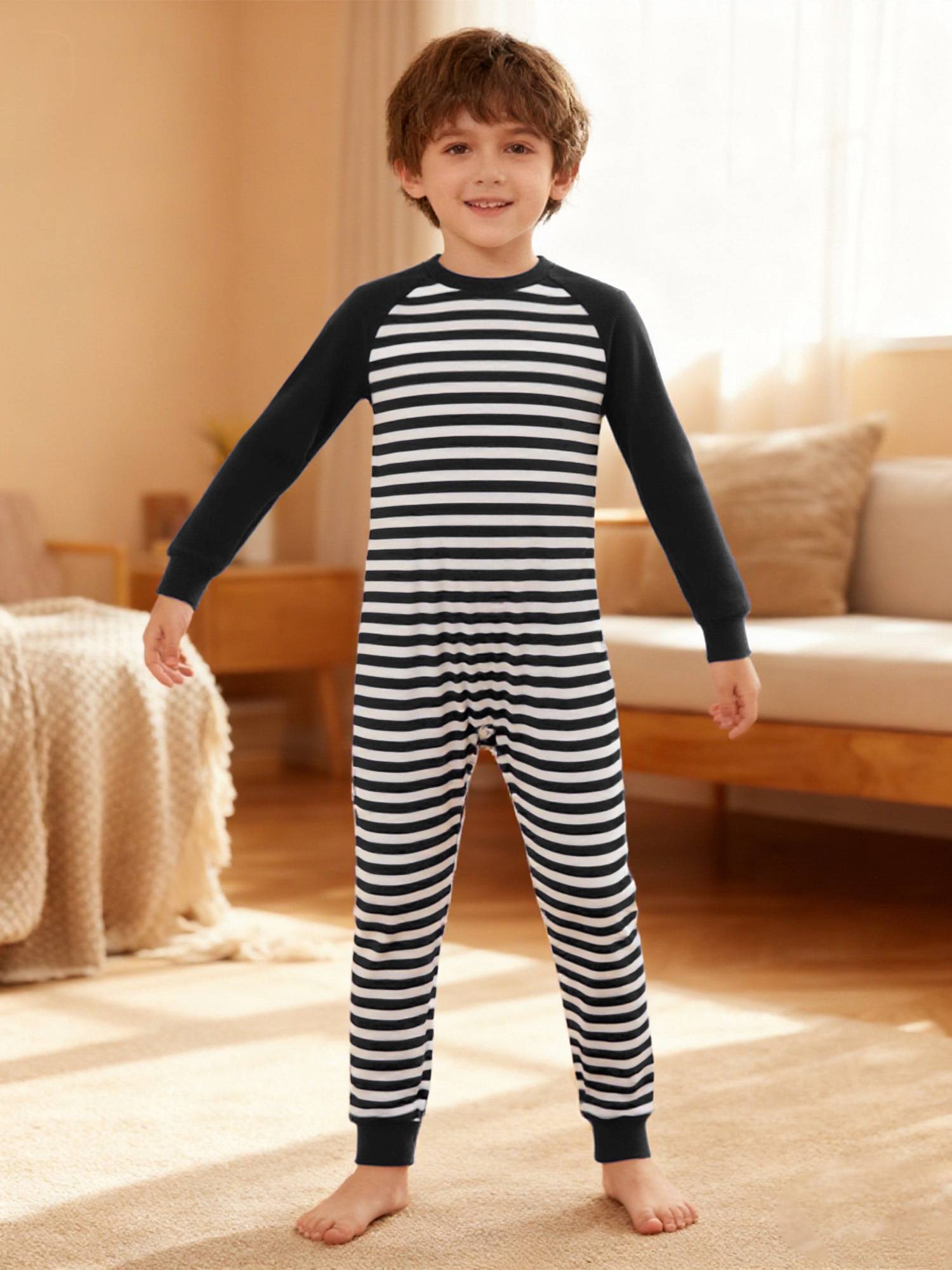 Kids Special Needs Adaptive Clothing Long Sleeve Stripe Autism Sensory Jumpsuit