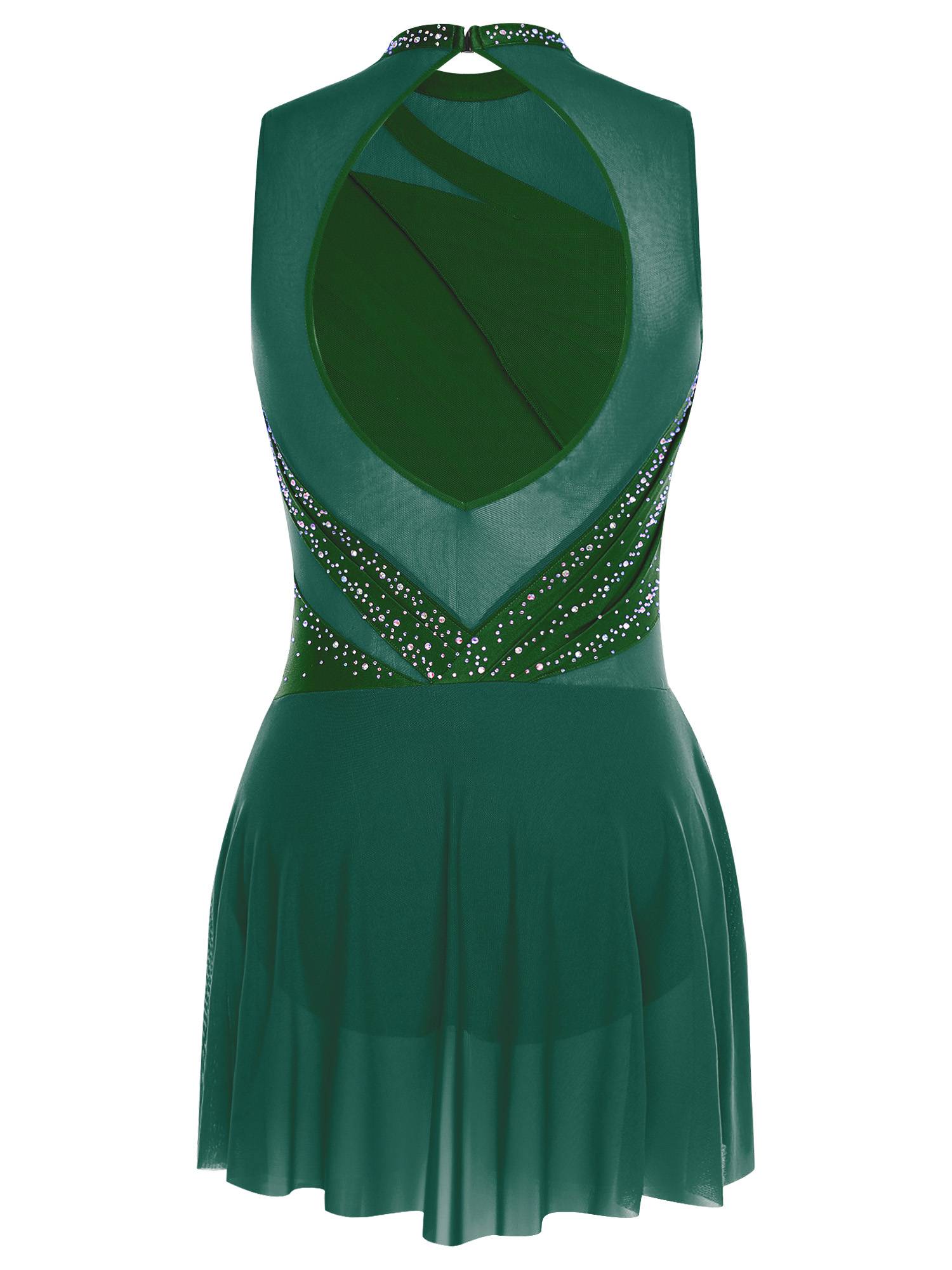 Women Sleeveless Figure Skating Dress Rhinestone Lyrical Dance Costume