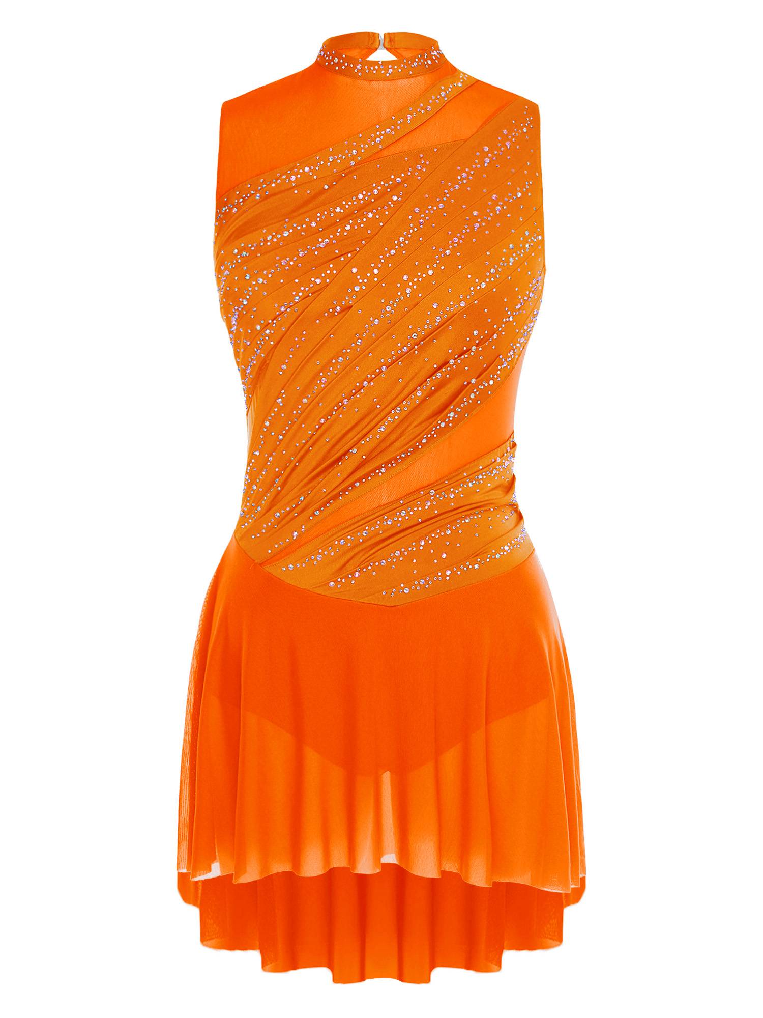 Women Sleeveless Figure Skating Dress Rhinestone Lyrical Dance Costume