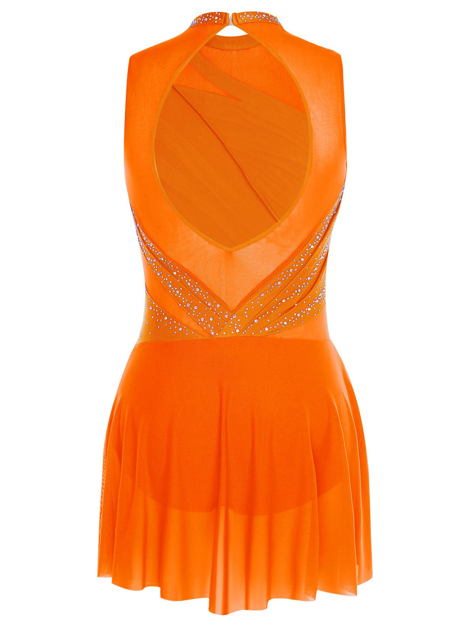 Women Sleeveless Figure Skating Dress Rhinestone Lyrical Dance Costume