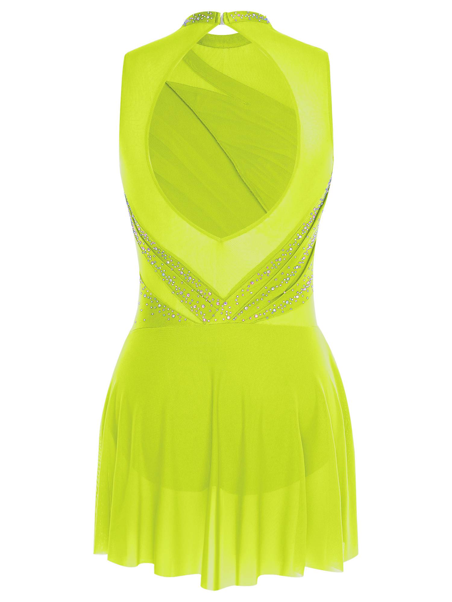 Women Sleeveless Figure Skating Dress Rhinestone Lyrical Dance Costume