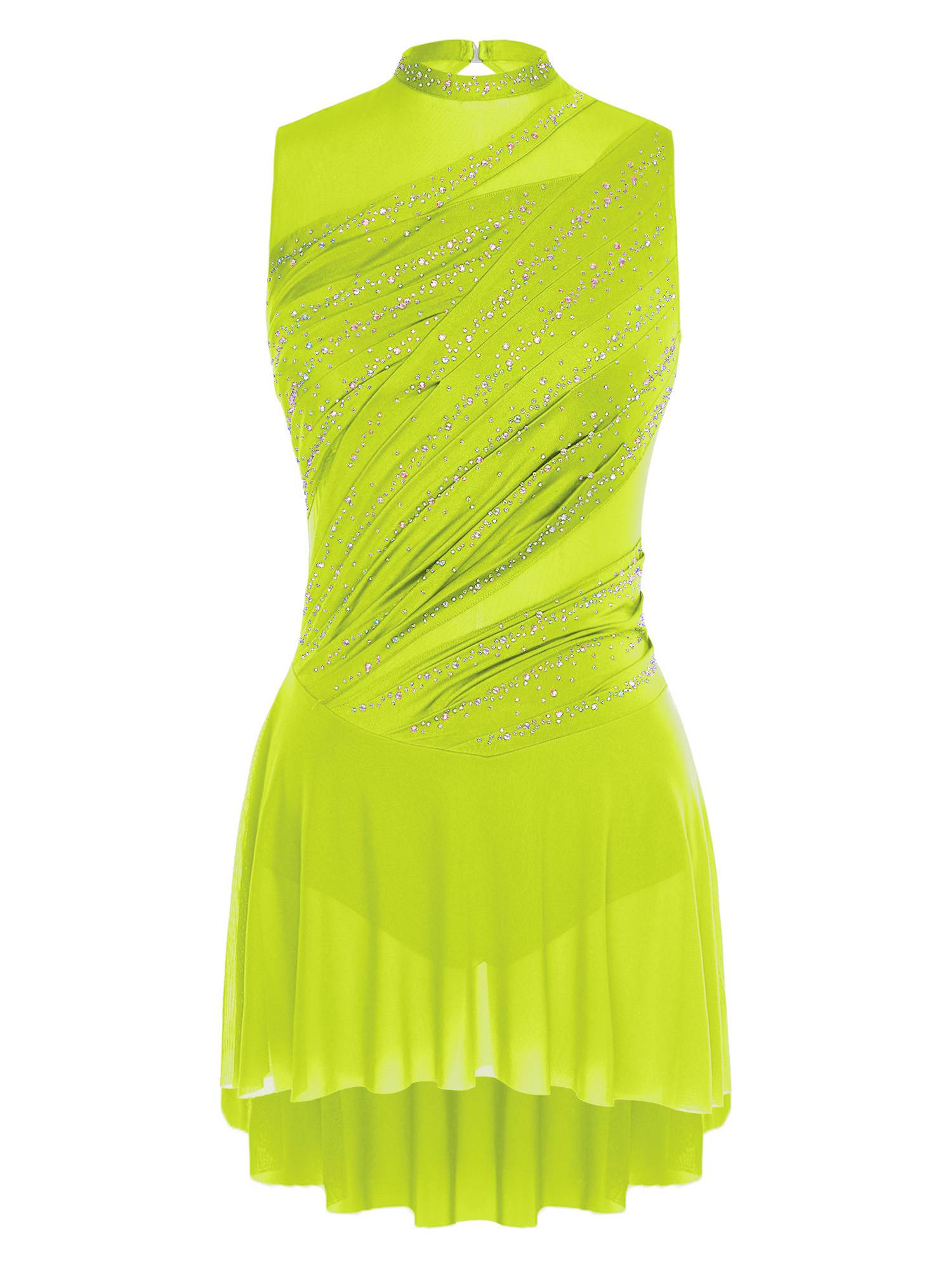 Women Sleeveless Figure Skating Dress Rhinestone Lyrical Dance Costume