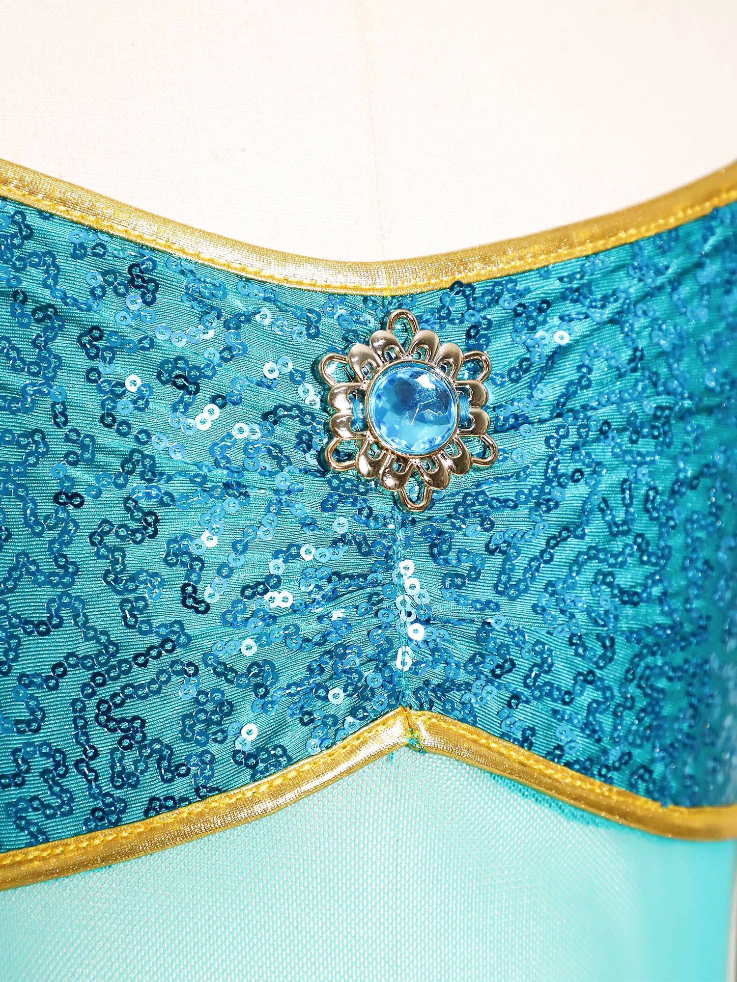 Girls Arabian Princess Tulle Jumpsuit Sequin Costume for Halloween, Belly Dance