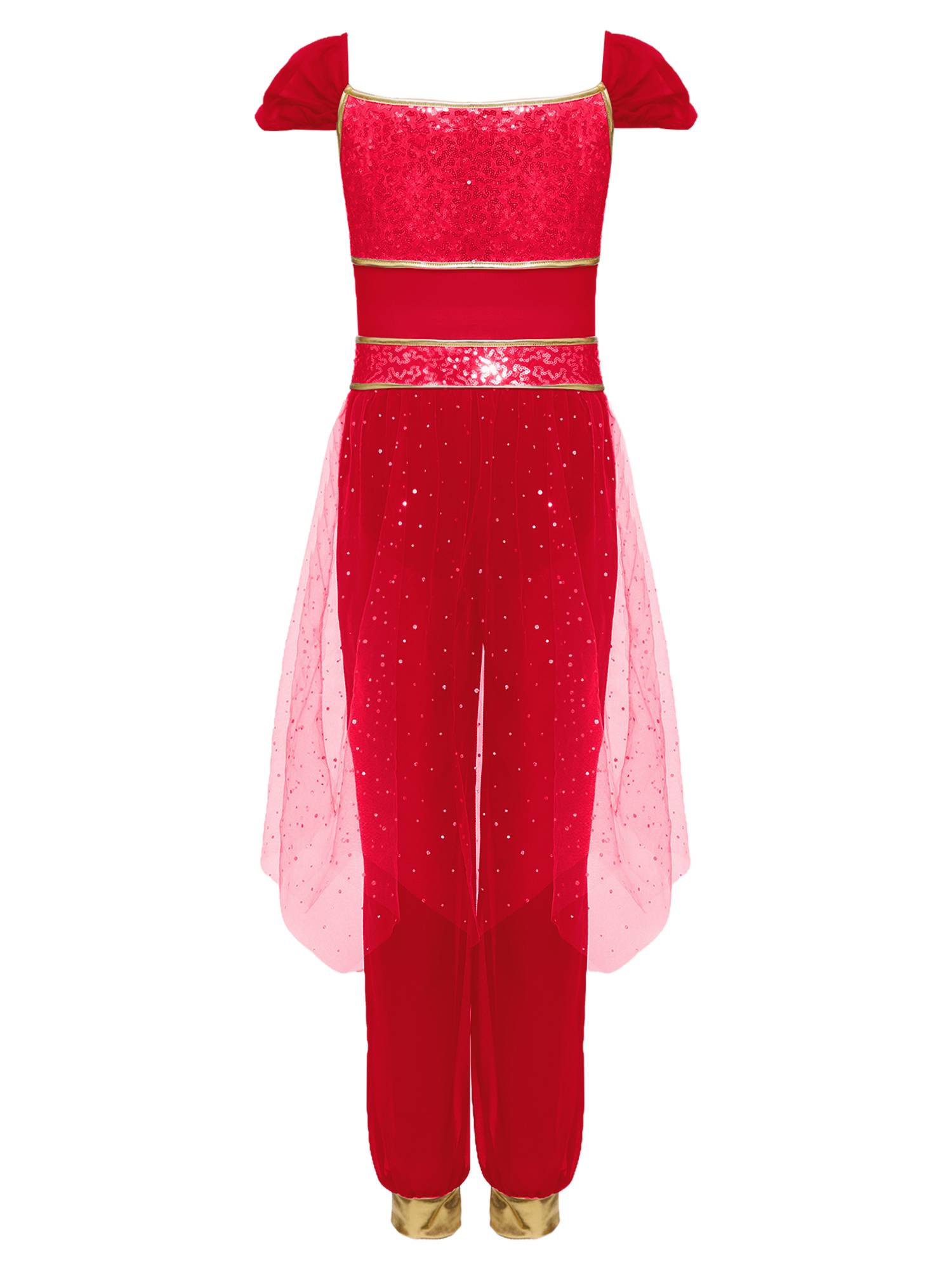 Girls Arabian Princess Tulle Jumpsuit Sequin Costume for Halloween, Belly Dance