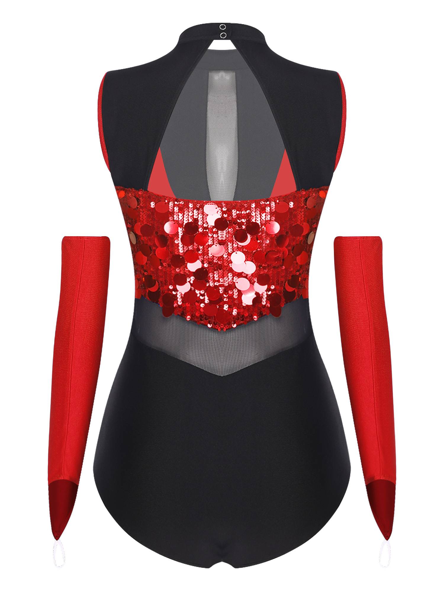 Women Sequin Sleeveless Latin Jazz Dance Leotard with Gloves