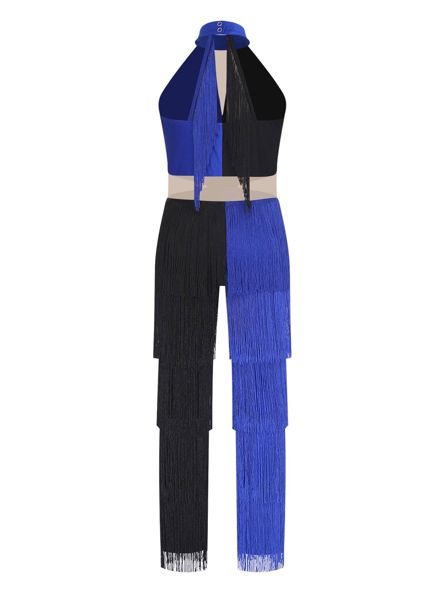 Girls Sequined Tassel Latin Dance Jumpsuit Sleeveless Jazz Disco Leotard
