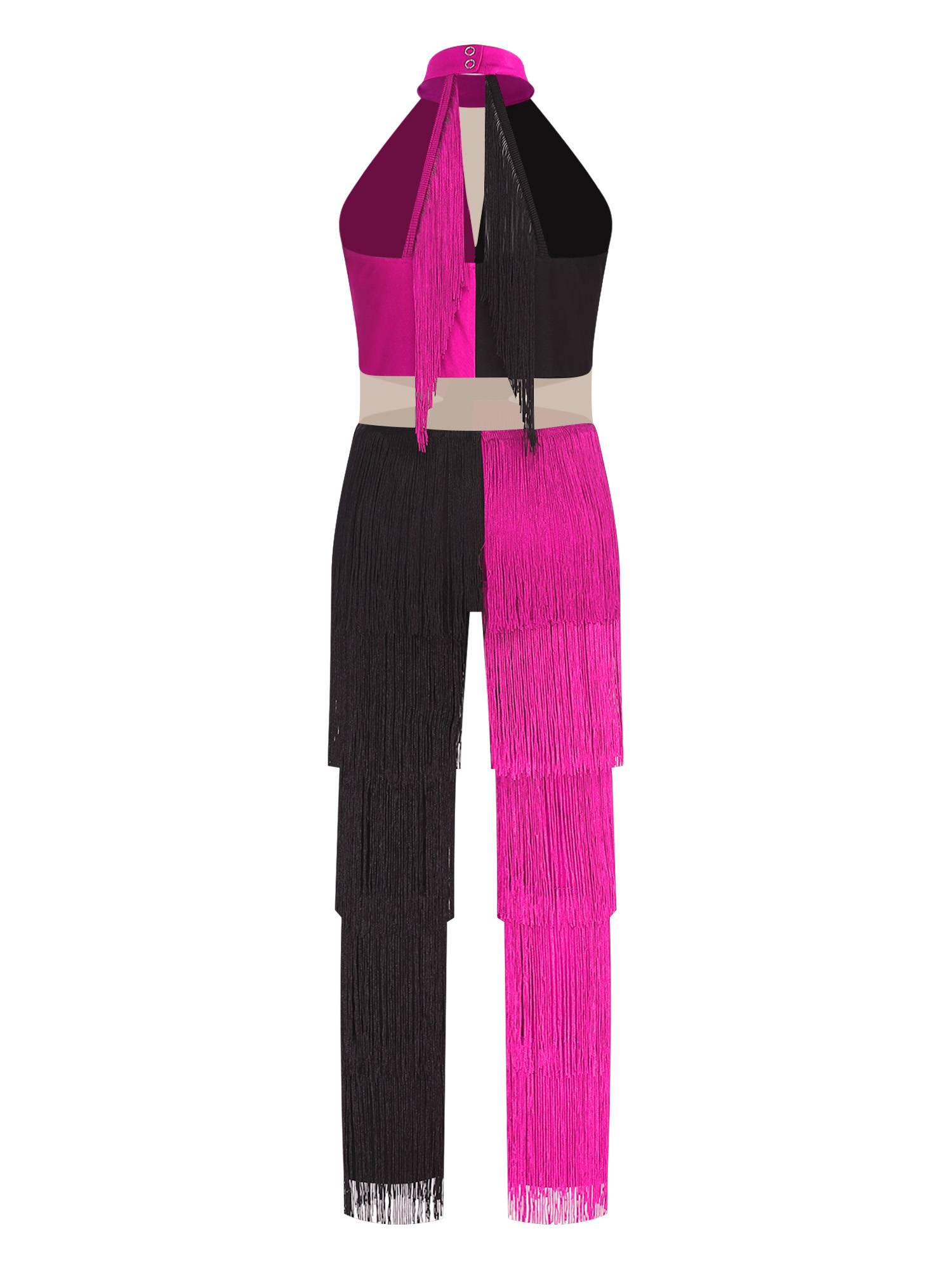 Girls Sequined Tassel Latin Dance Jumpsuit Sleeveless Jazz Disco Leotard