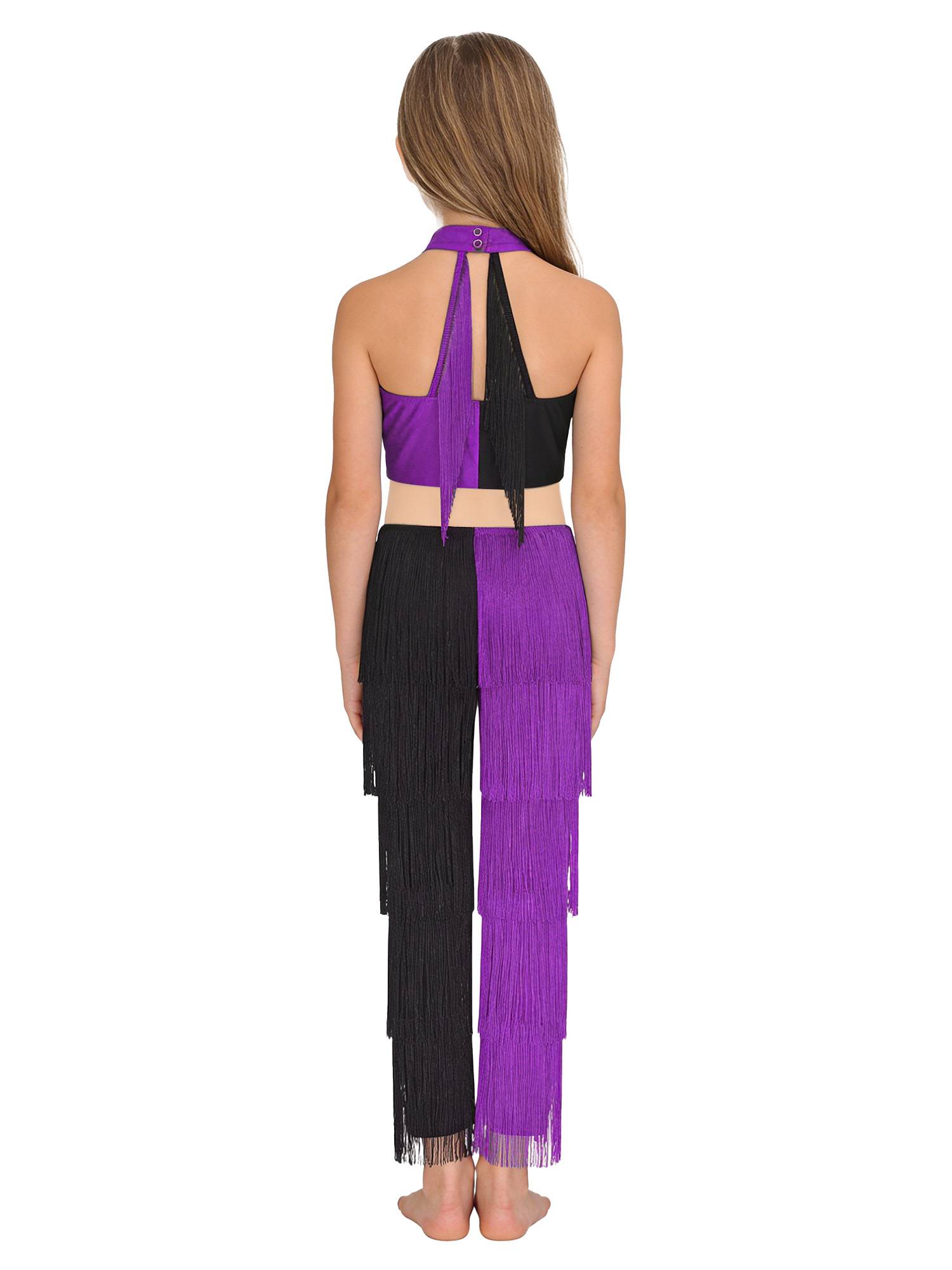 Girls Sequined Tassel Latin Dance Jumpsuit Sleeveless Jazz Disco Leotard