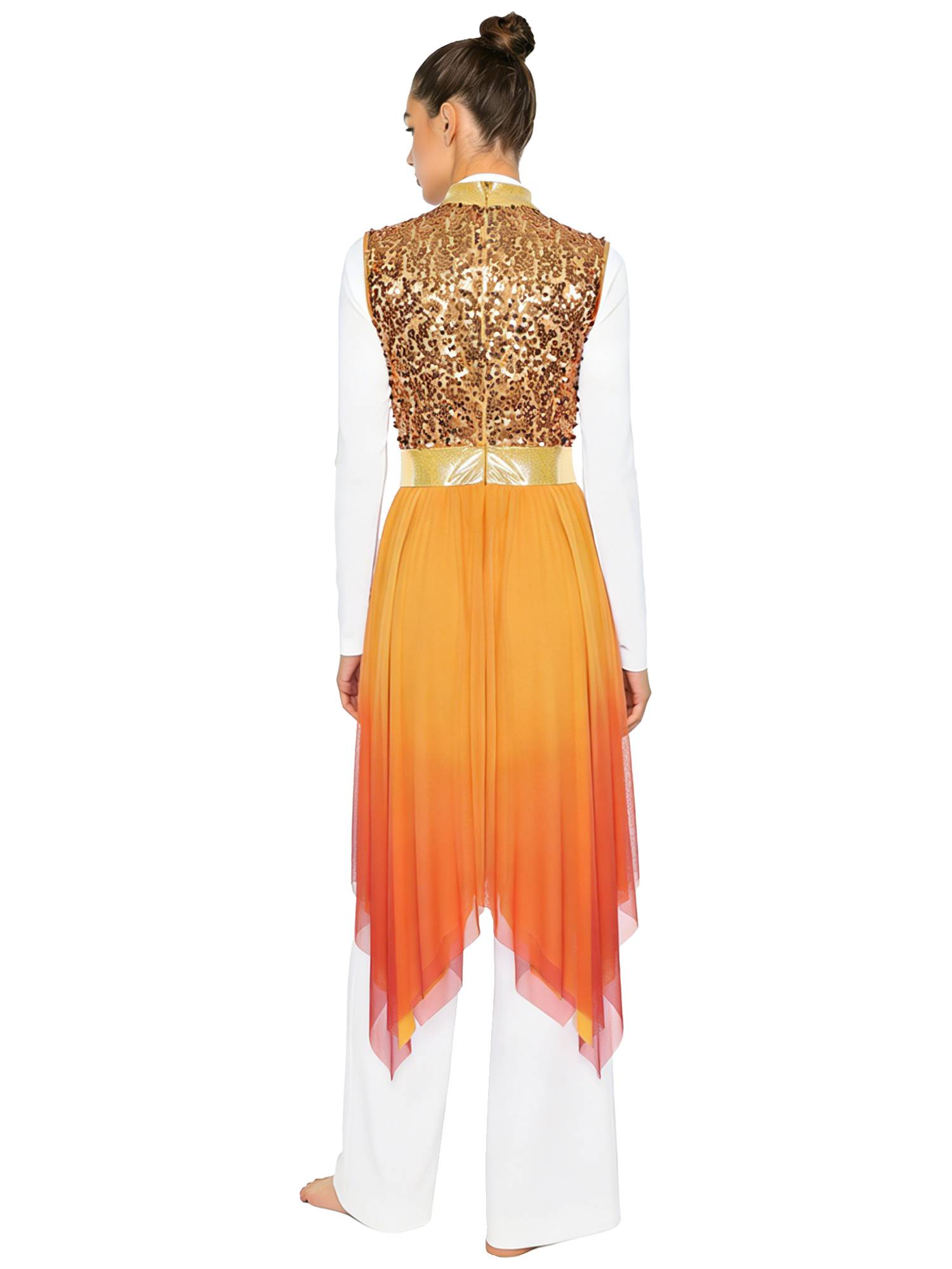 Women Sequin Gradient Sleeveless Liturgical Praise Dance Dress Choir Robe