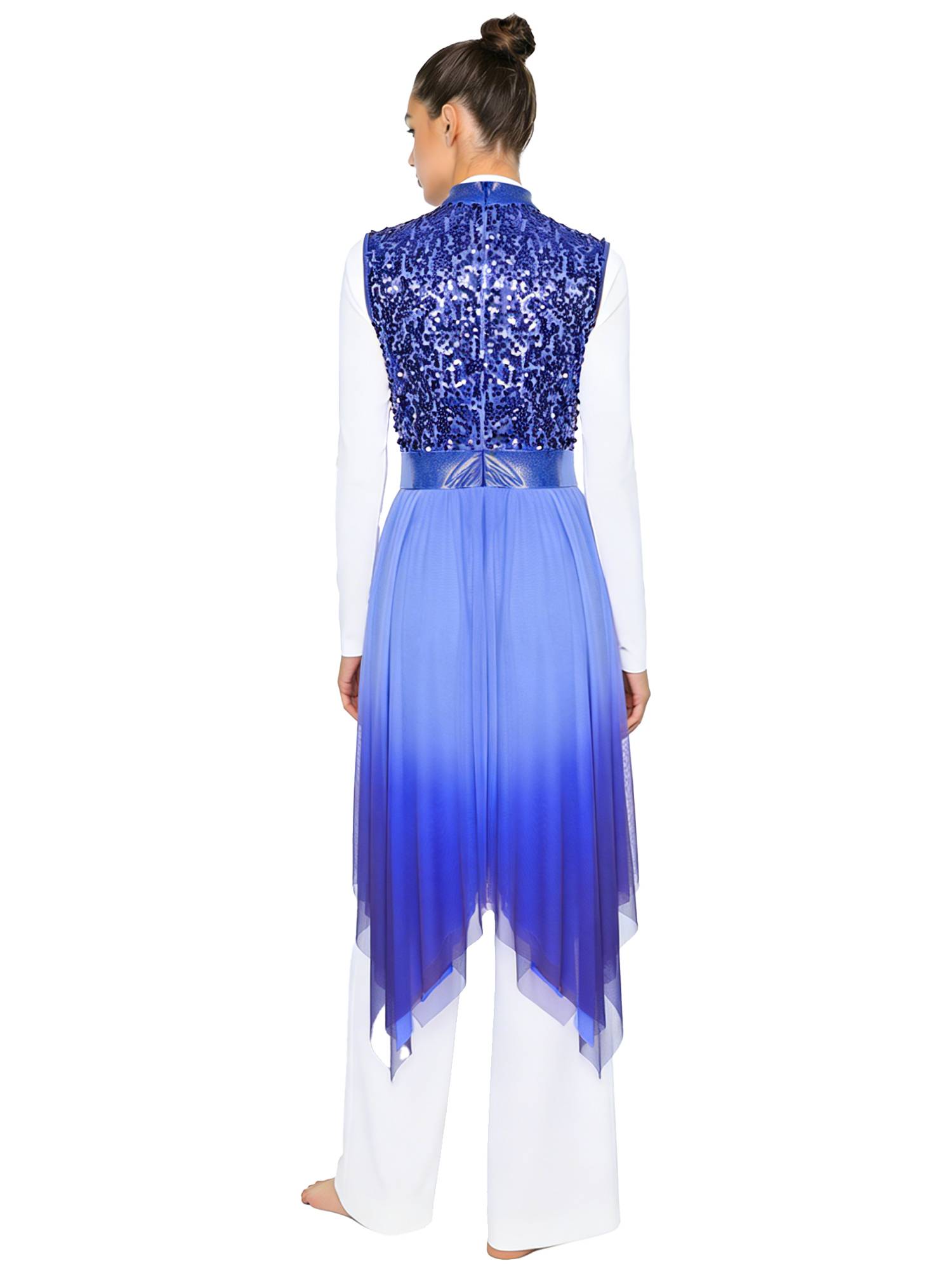Women Sequin Gradient Sleeveless Liturgical Praise Dance Dress Choir Robe