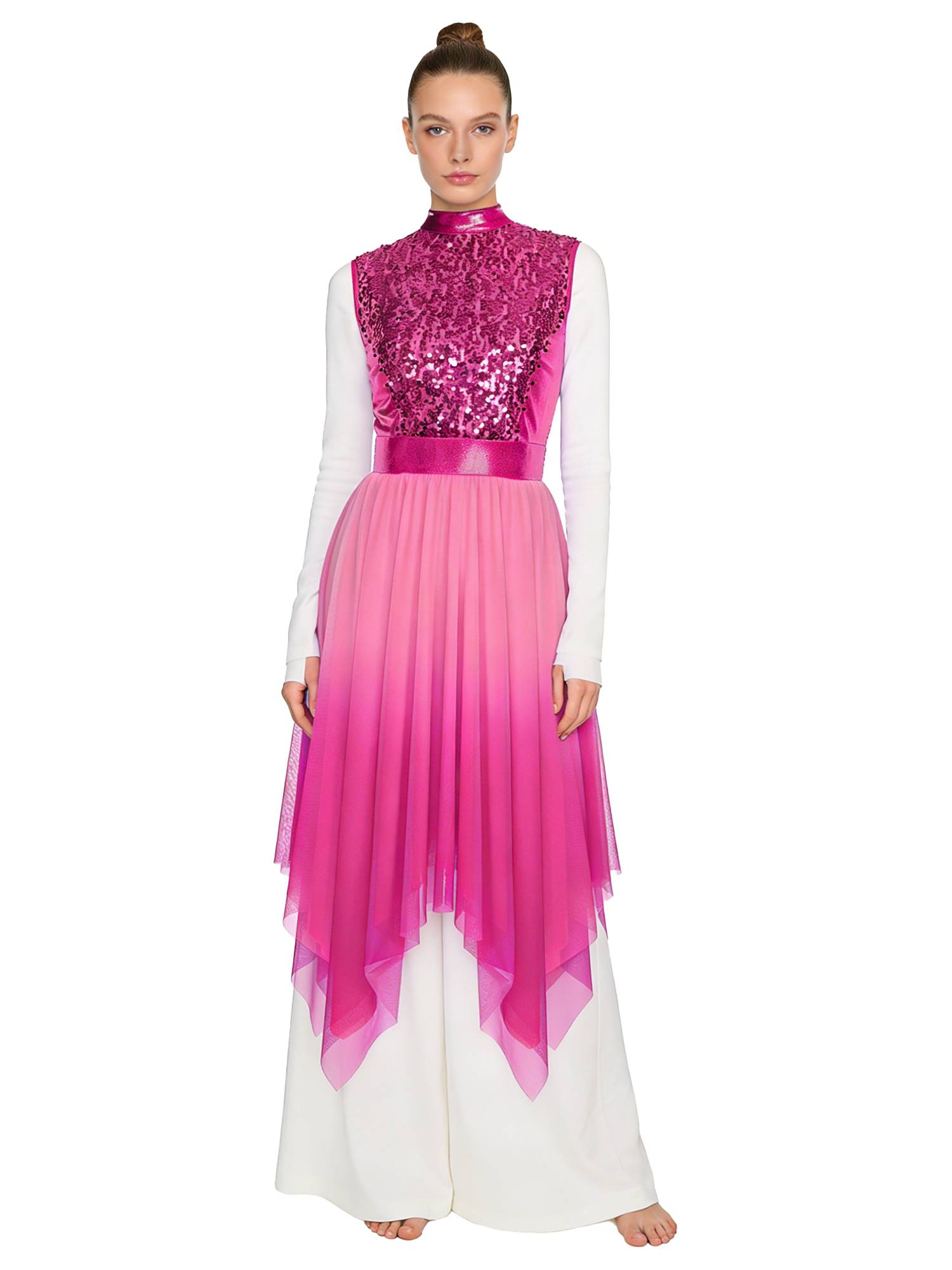 Women Sequin Gradient Sleeveless Liturgical Praise Dance Dress Choir Robe