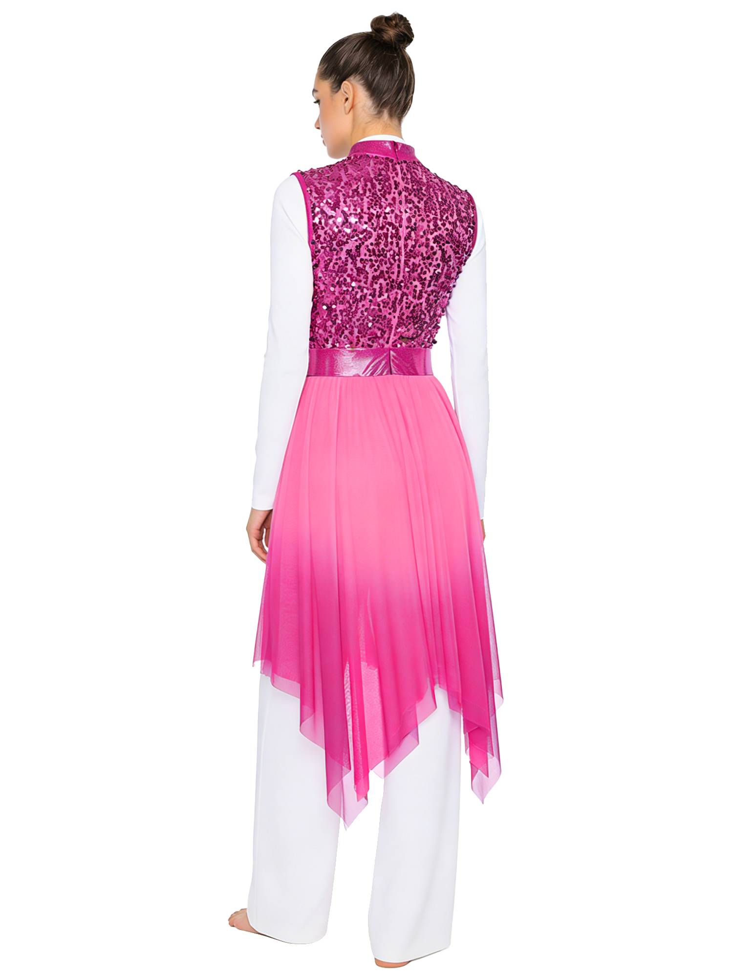Women Sequin Gradient Sleeveless Liturgical Praise Dance Dress Choir Robe