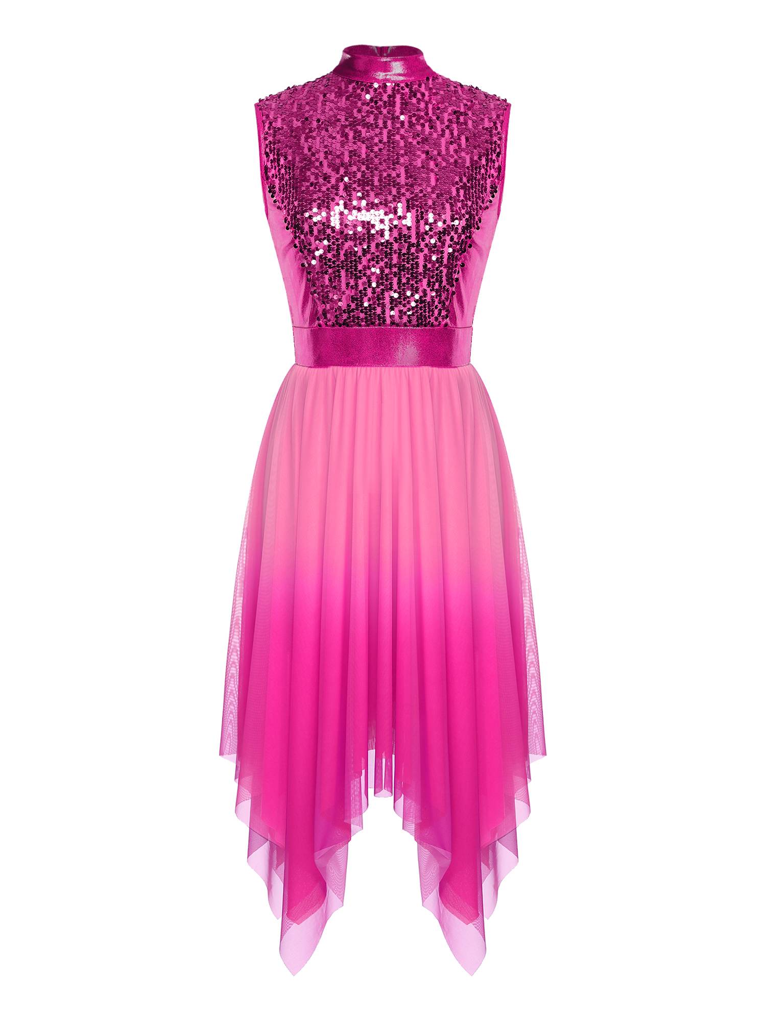 Women Sequin Gradient Sleeveless Liturgical Praise Dance Dress Choir Robe