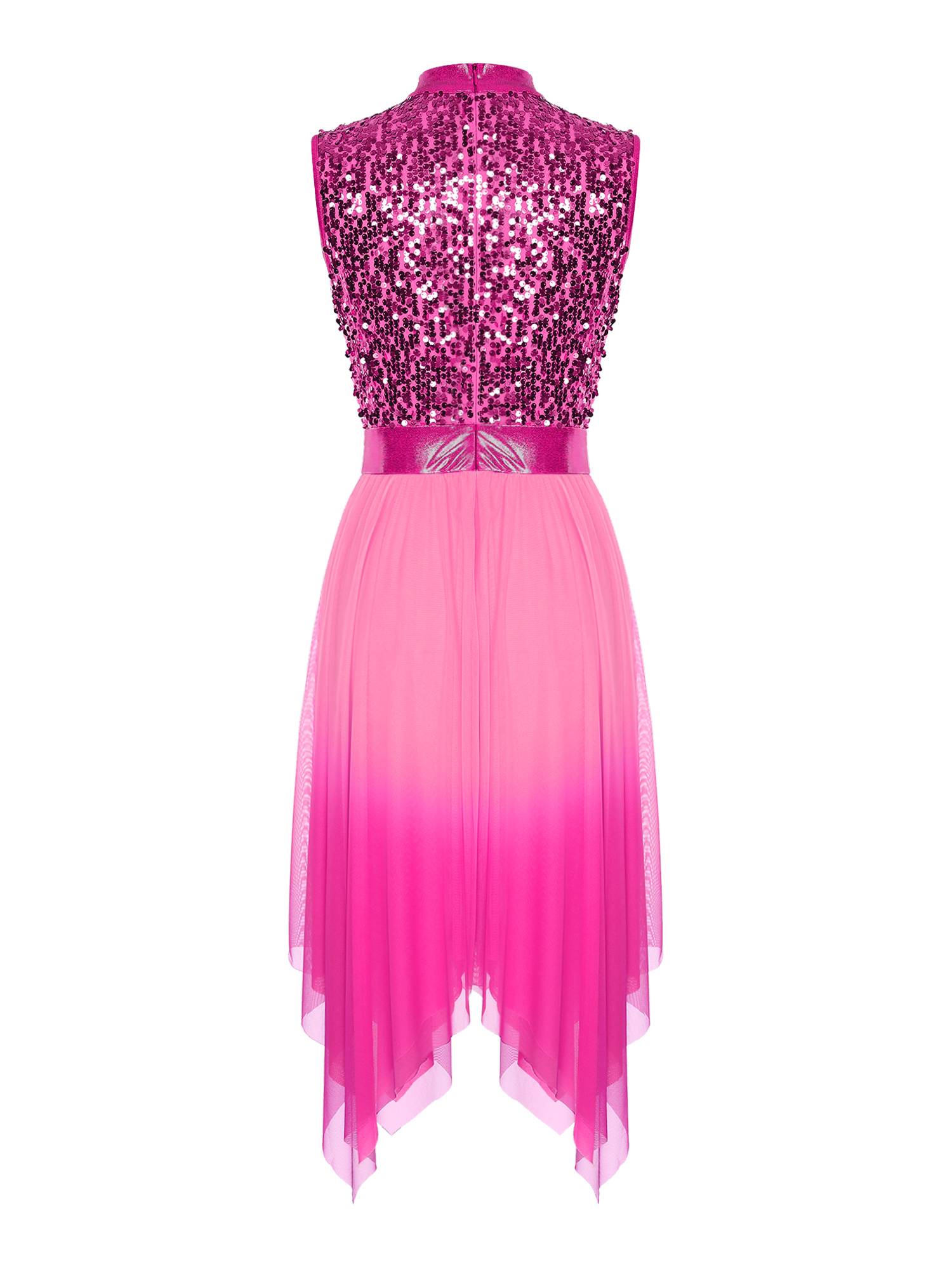 Women Sequin Gradient Sleeveless Liturgical Praise Dance Dress Choir Robe