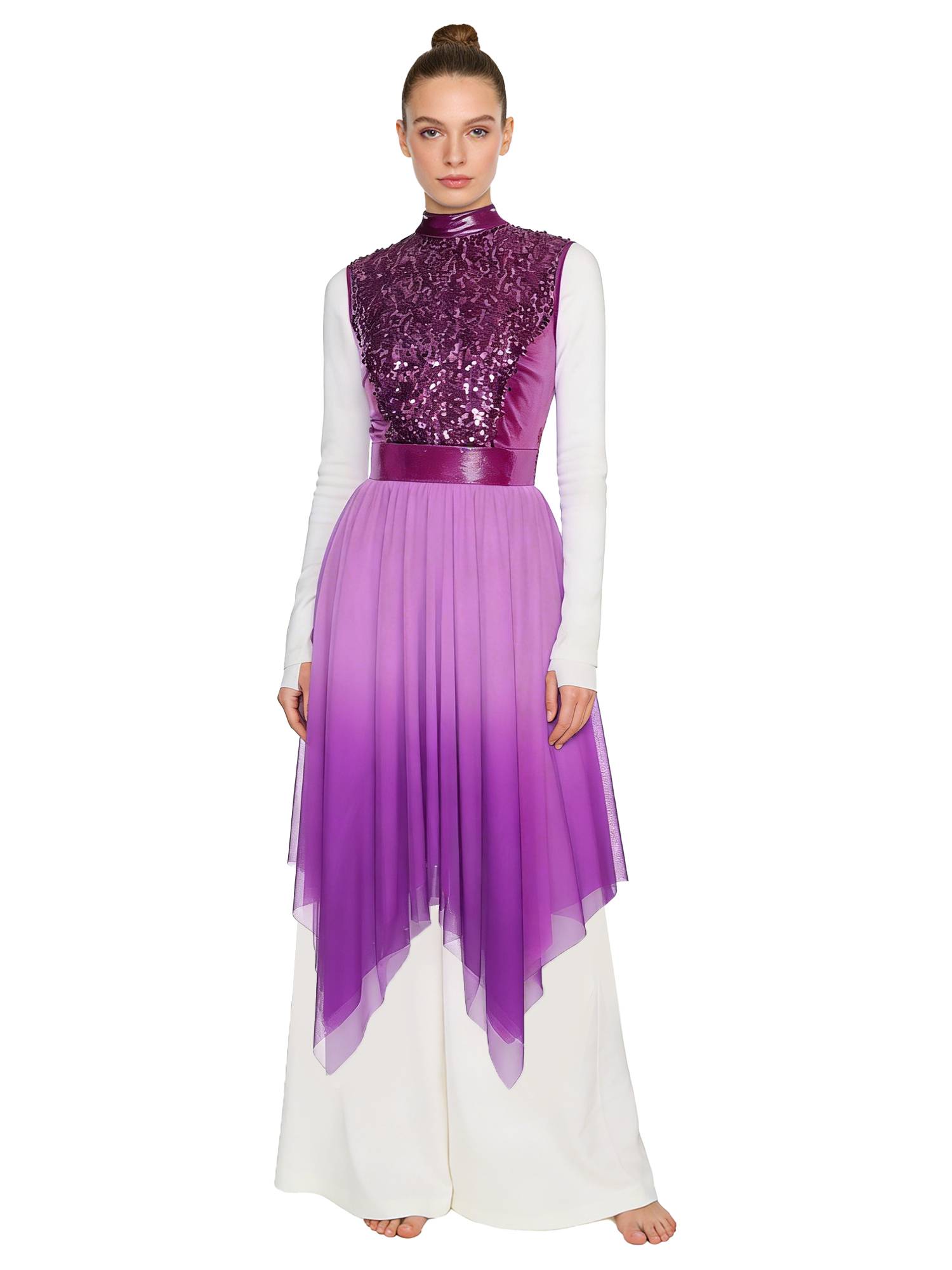 Women Sequin Gradient Sleeveless Liturgical Praise Dance Dress Choir Robe