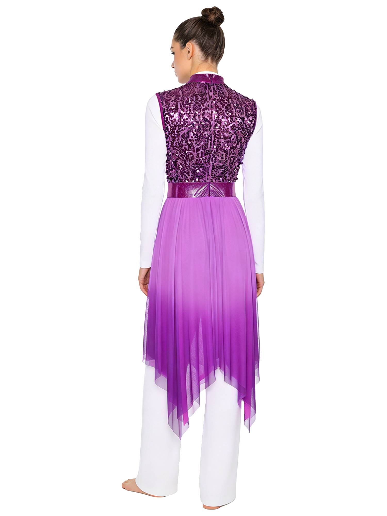 Women Sequin Gradient Sleeveless Liturgical Praise Dance Dress Choir Robe