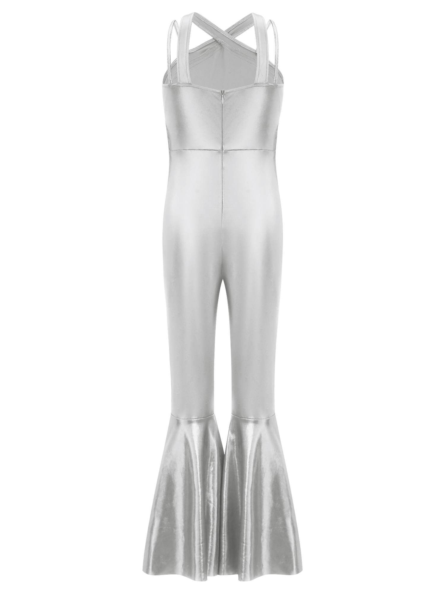 Girls Metallics Tassels Sleeveless Jazz Latin Dance Flared Jumpsuit Disco Party