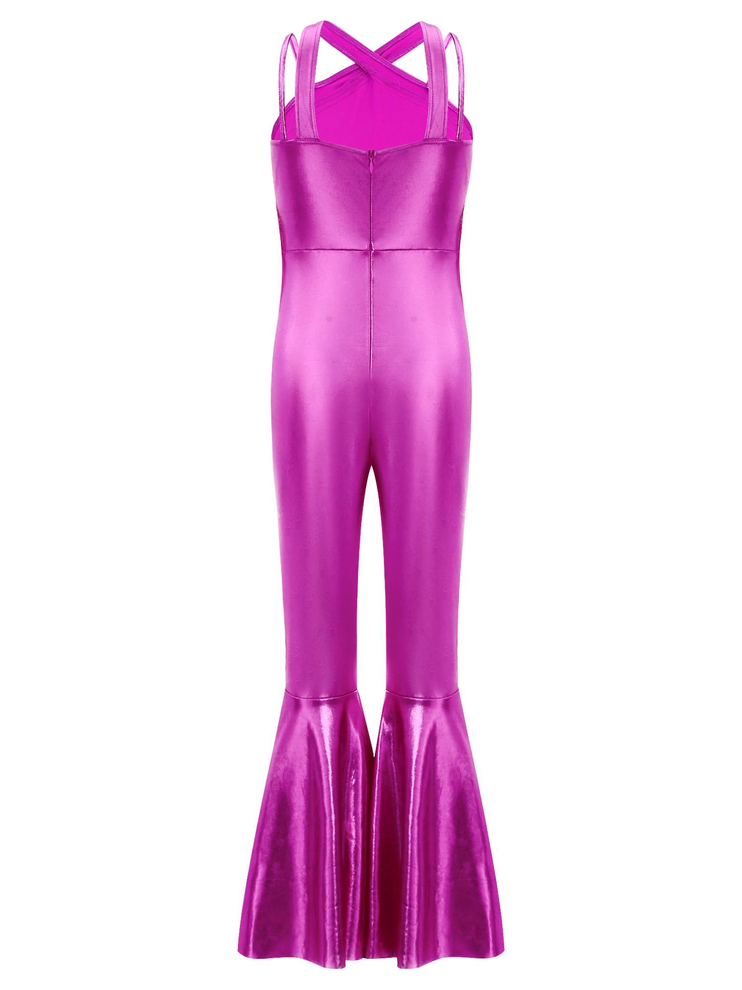 Girls Metallics Tassels Sleeveless Jazz Latin Dance Flared Jumpsuit Disco Party