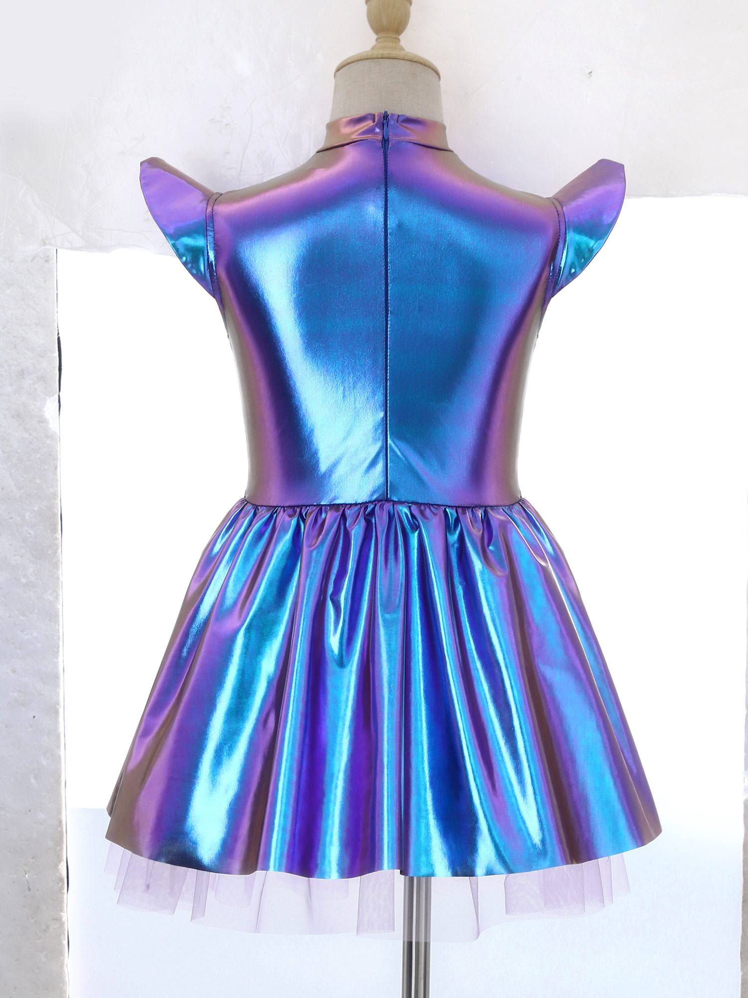 Girls Iridescent Alien Tutu Dress with Zipback for Halloween, Cosplay & Stage