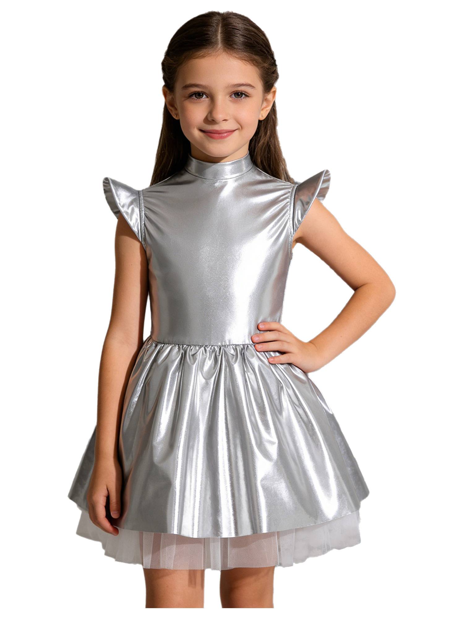 Girls Iridescent Alien Tutu Dress with Zipback for Halloween, Cosplay & Stage