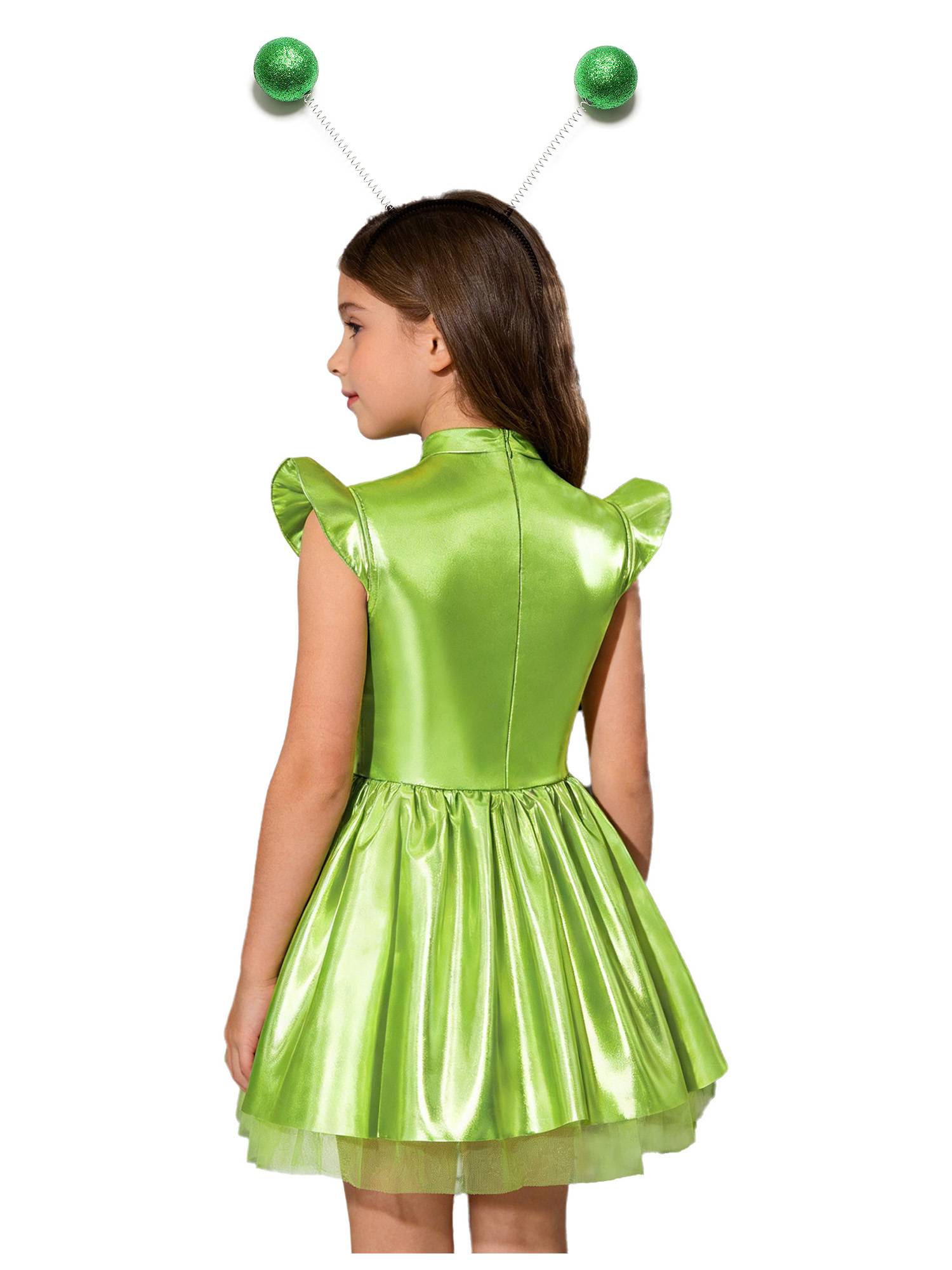Girls Iridescent 2-Piece Alien Costume Mock Neck Tutu Dress for Halloween